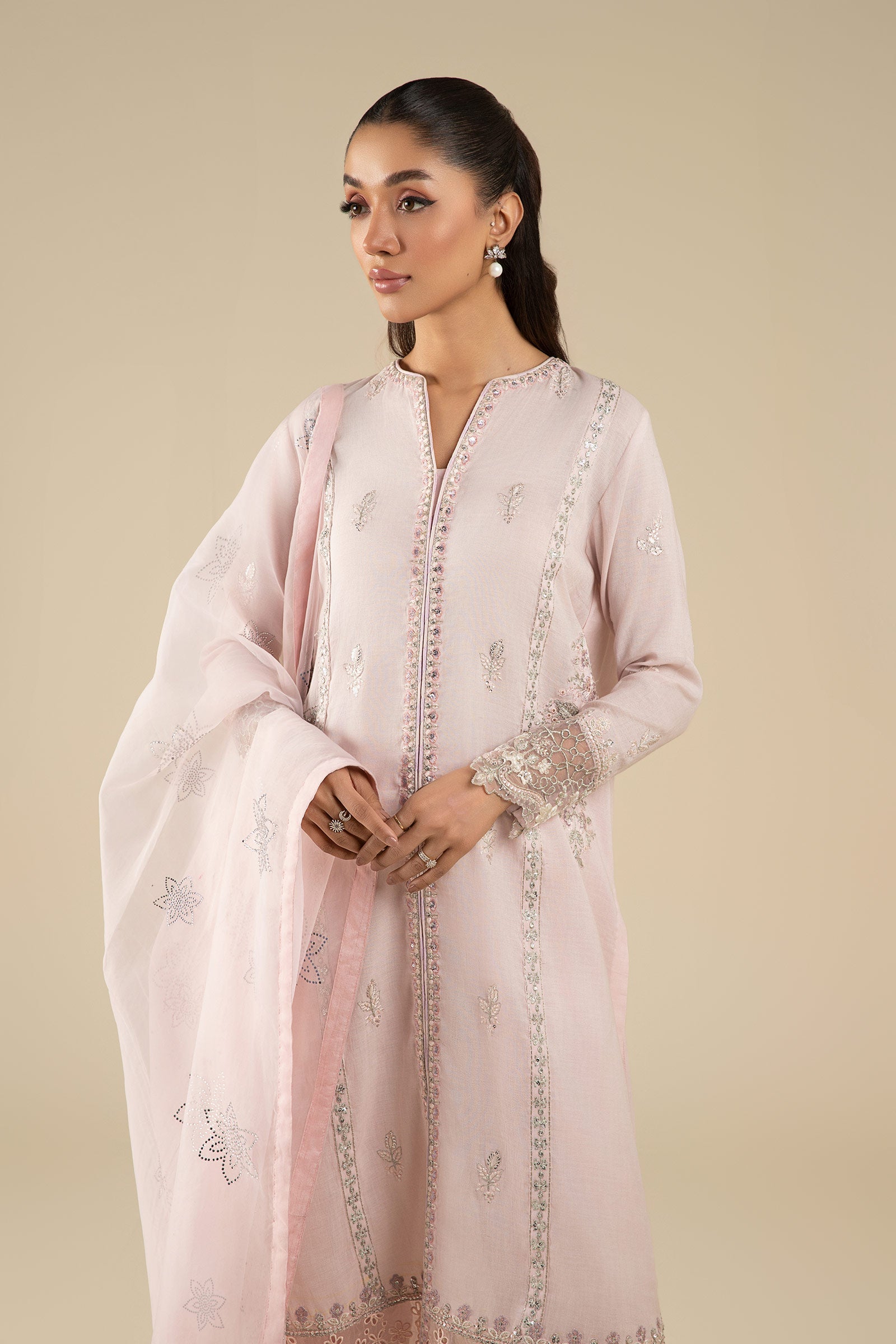 3 Pc Embroidered Shimmer Silk Suit