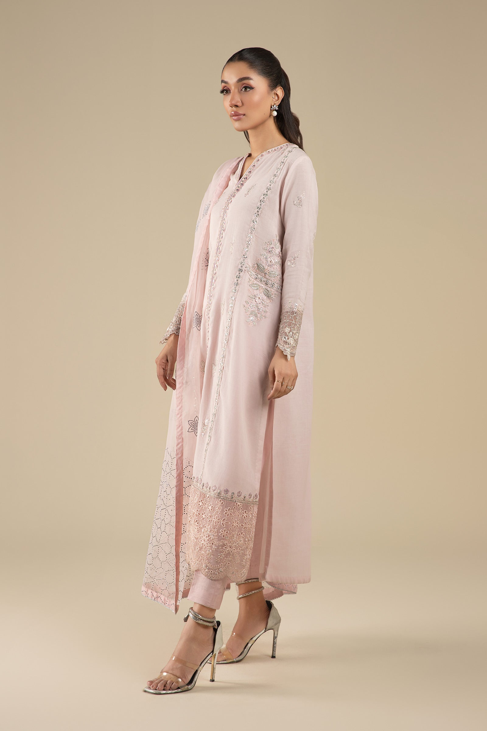 3 Pc Embroidered Shimmer Silk Suit