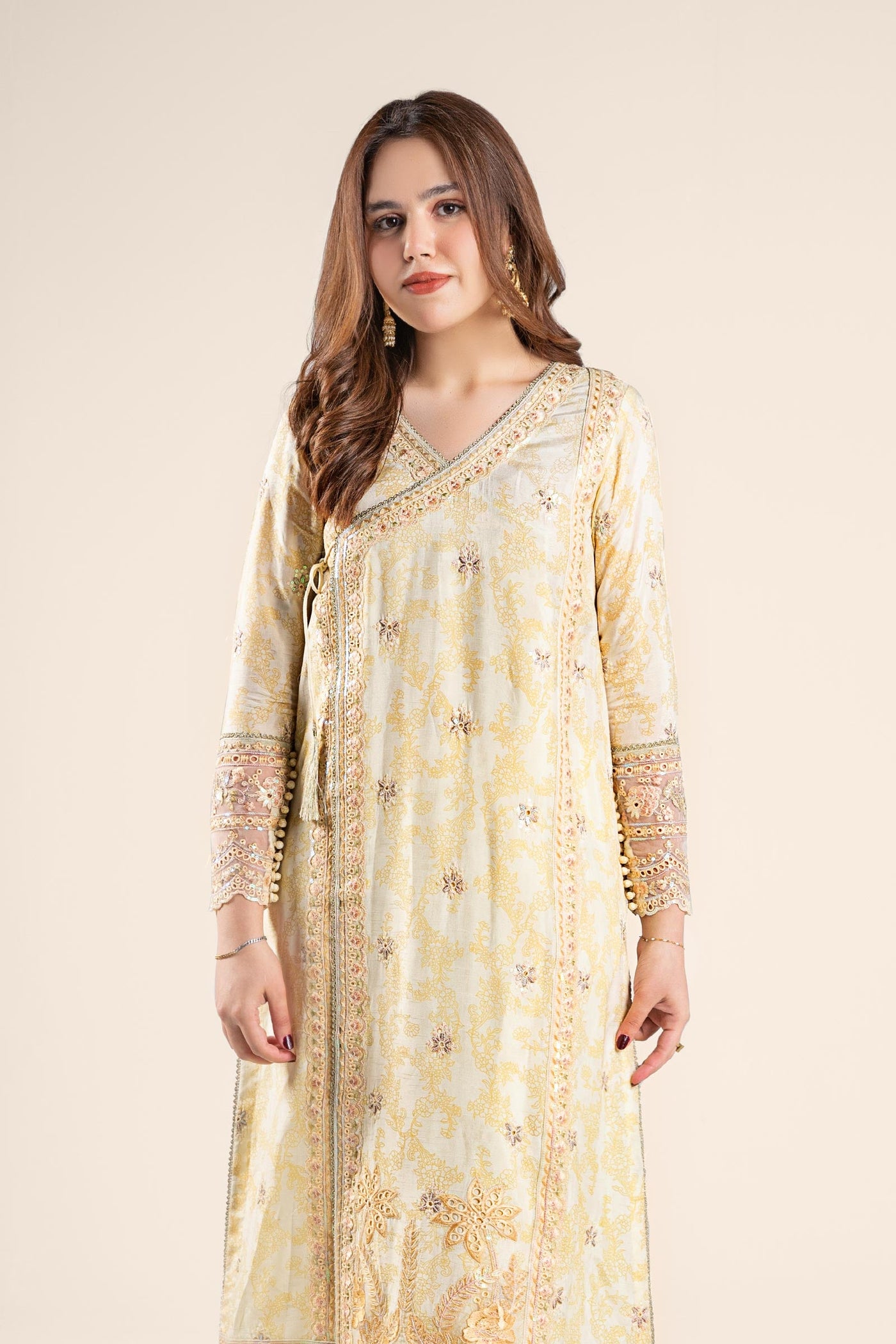 2 Pc Embroidered Raw Silk Suit