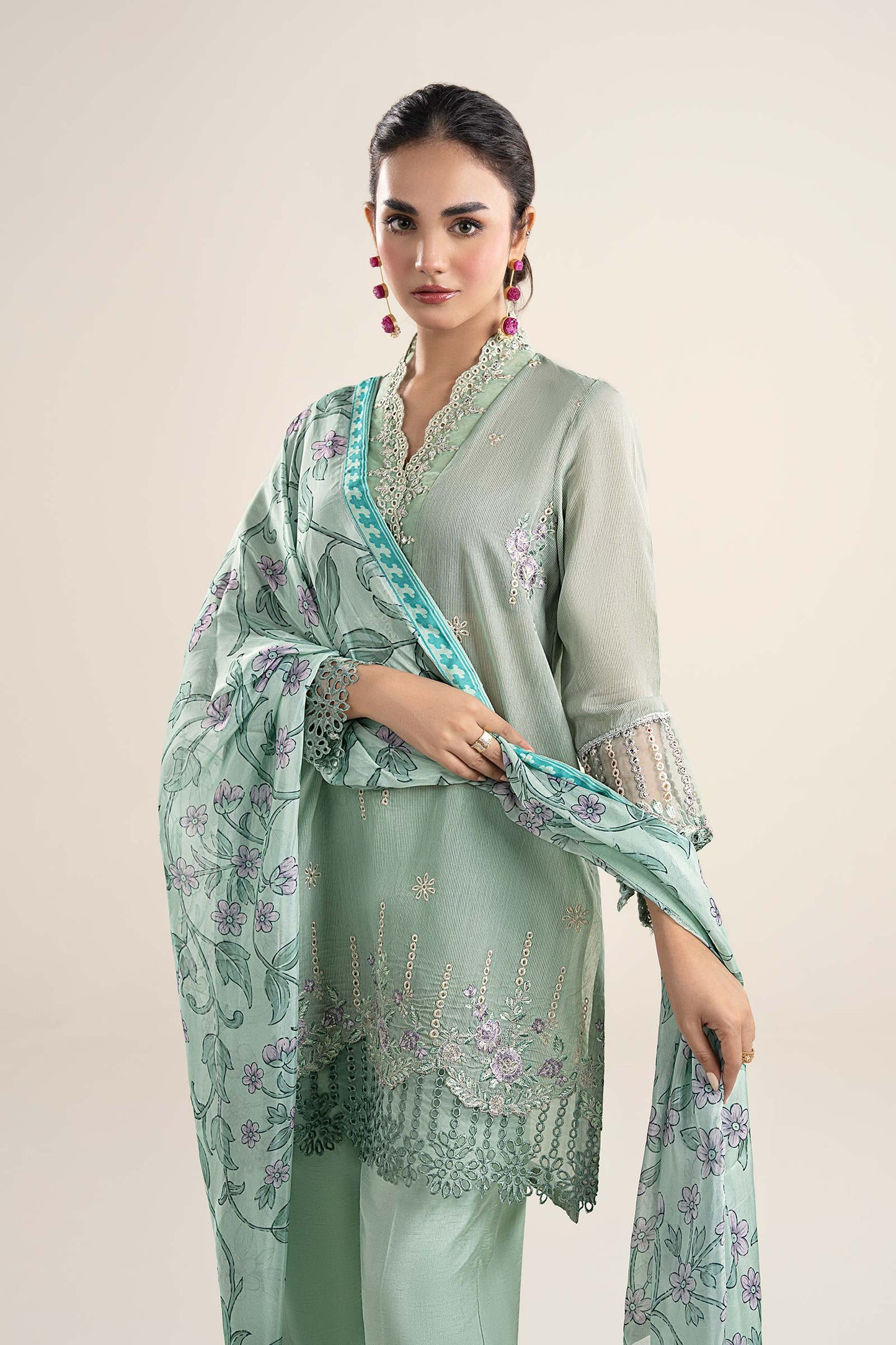 3 Pc Embroidered Lurex Pinstripe Suit