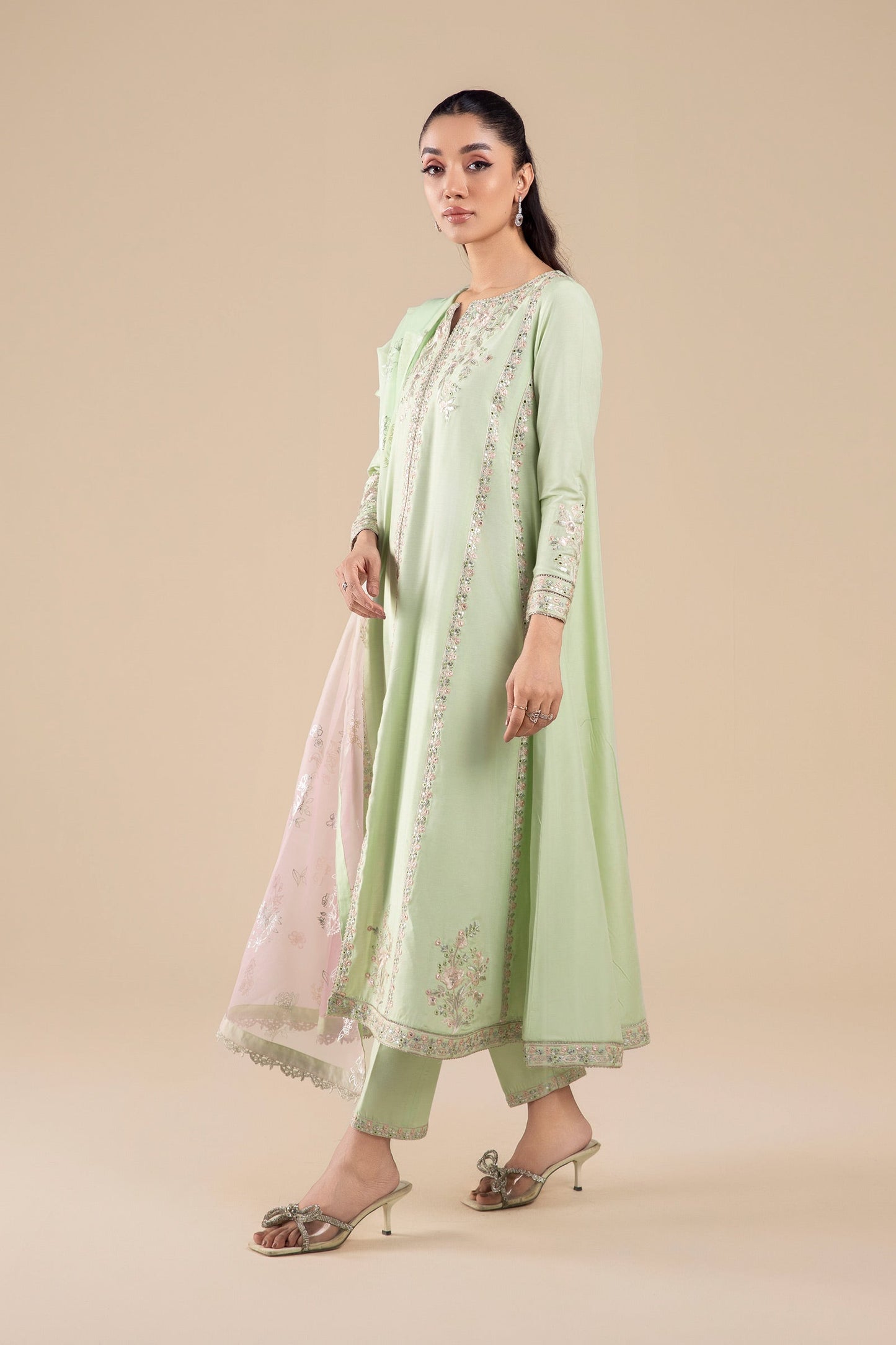 3 Pc Embroidered Two Tone Silk Suit