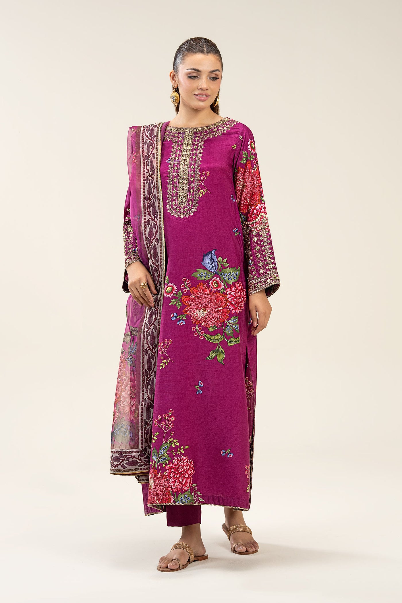 2 Pc Embroidered Bamberg Raw Silk Suit