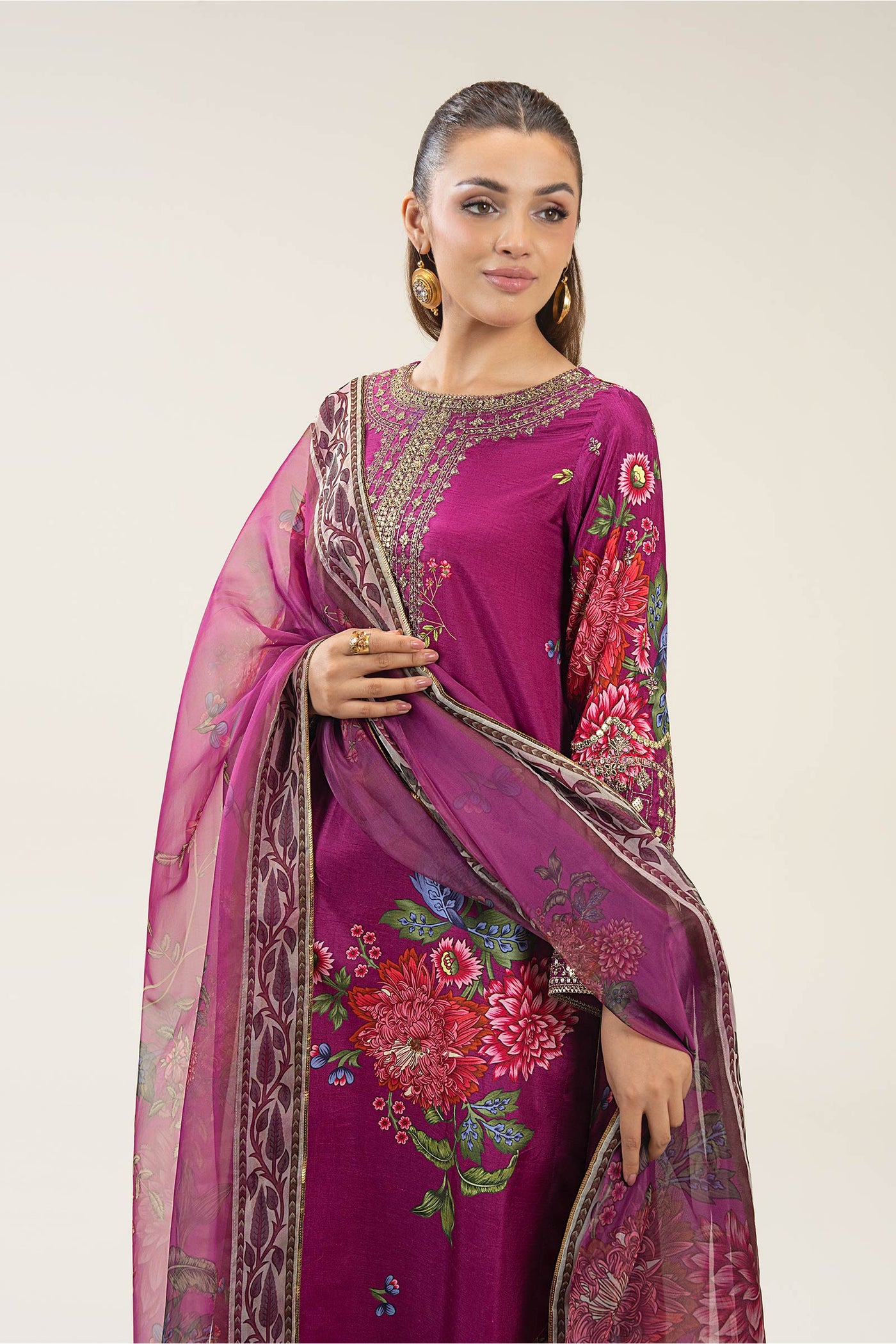 2 Pc Embroidered Bamberg Raw Silk Suit