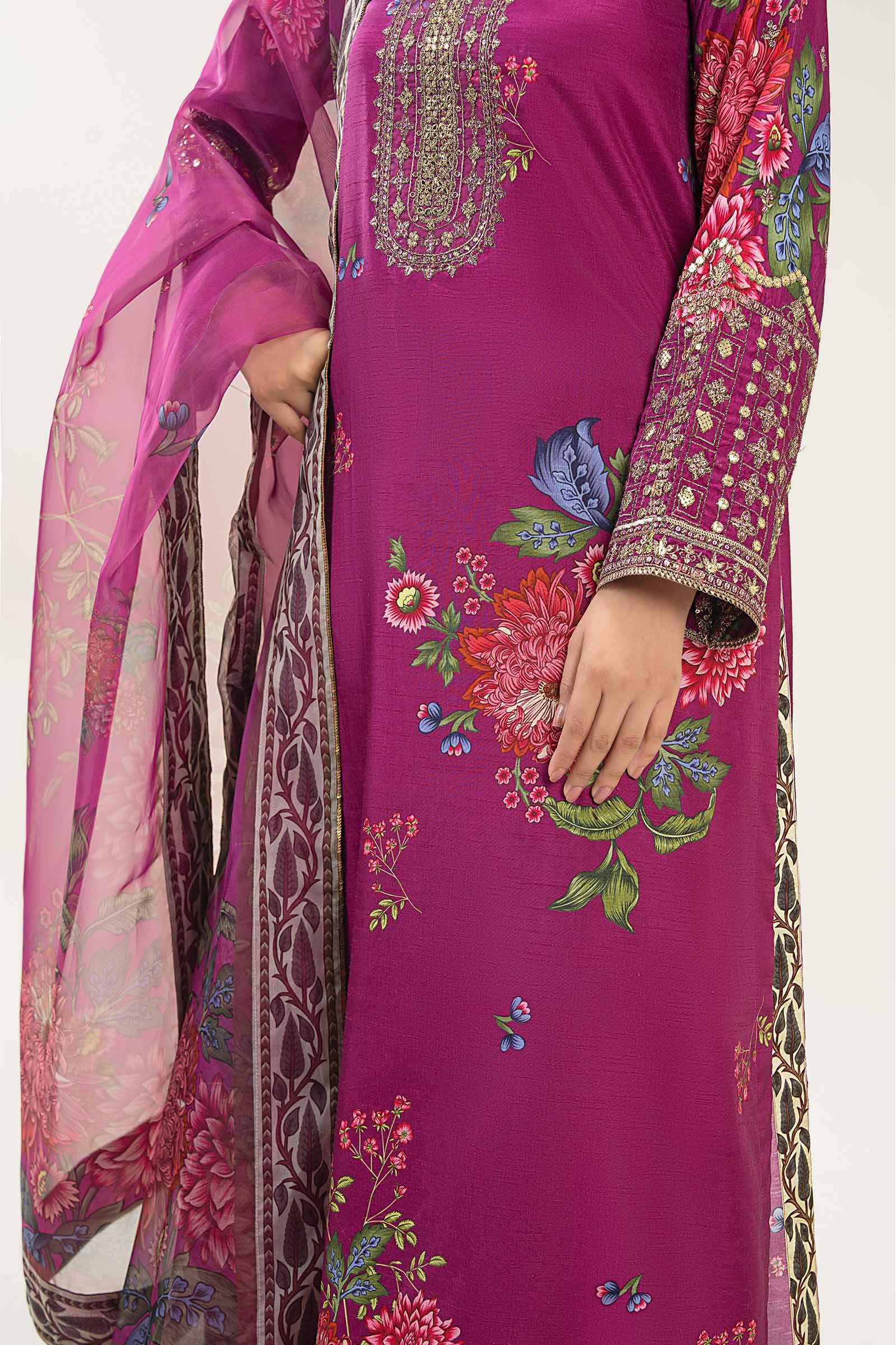 2 Pc Embroidered Bamberg Raw Silk Suit