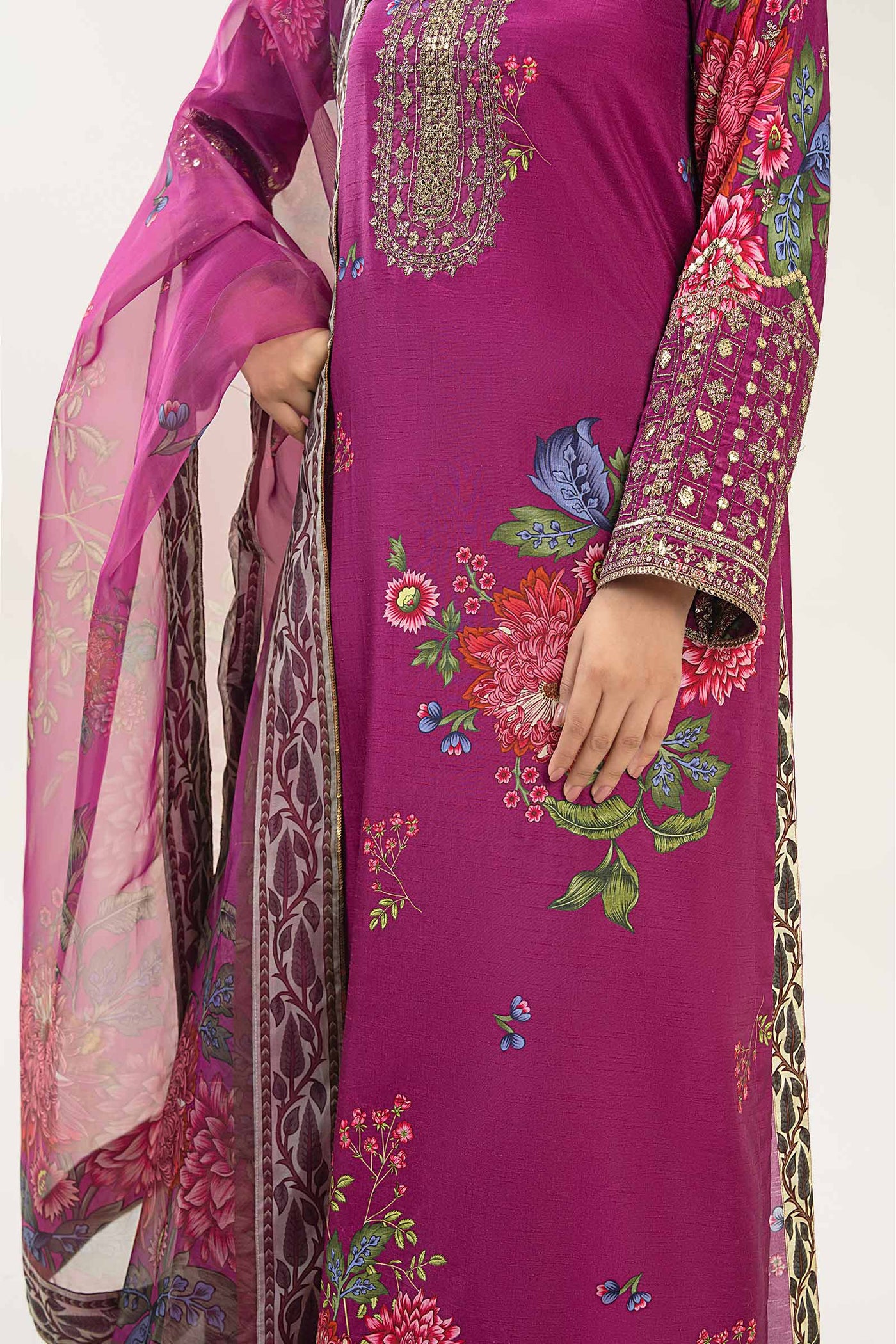2 Pc Embroidered Bamberg Raw Silk Suit