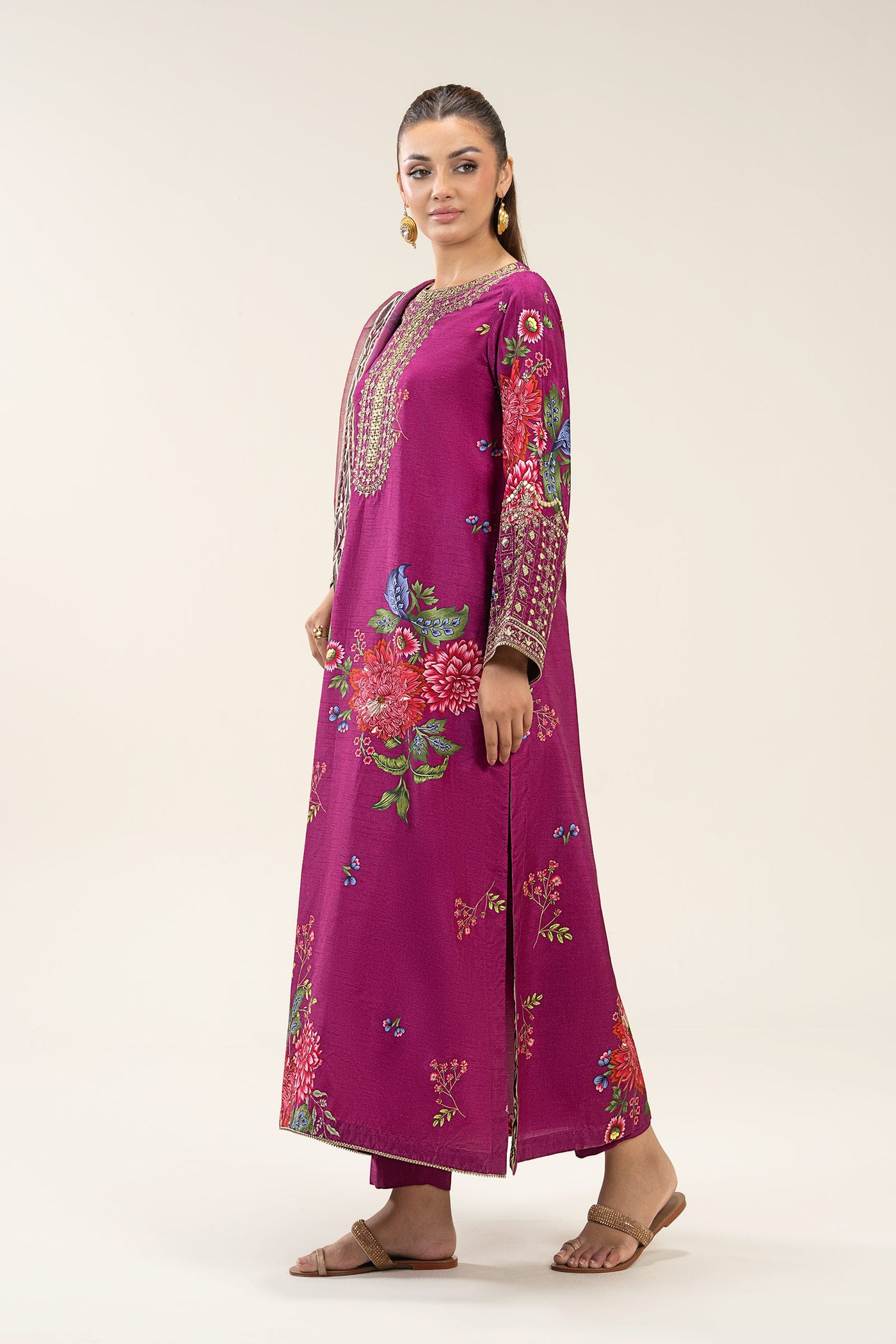 2 Pc Embroidered Bamberg Raw Silk Suit