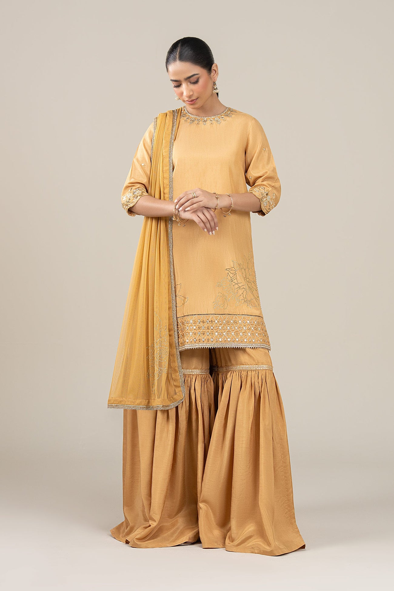 3 Pc Embroidered Bamberg Raw Silk Suit