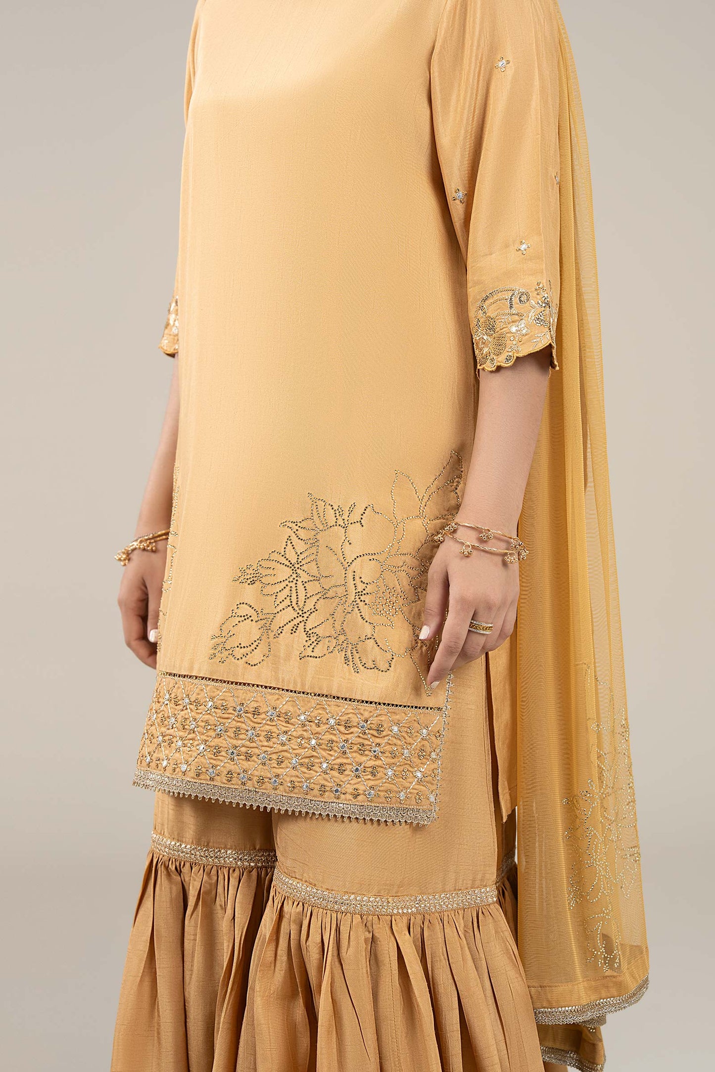 3 Pc Embroidered Bamberg Raw Silk Suit