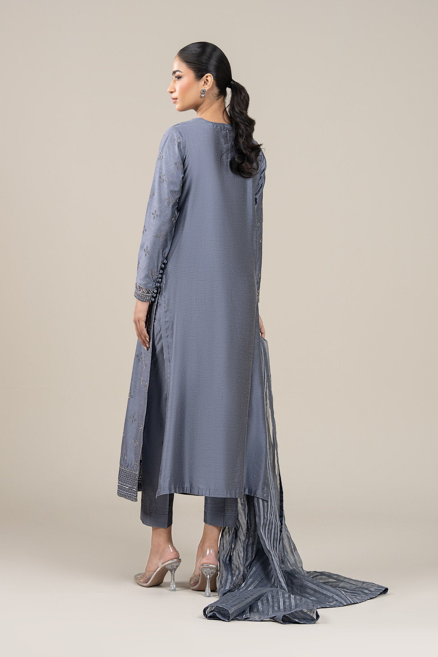 3 Pc Embroidered Two Tone Silk Suit