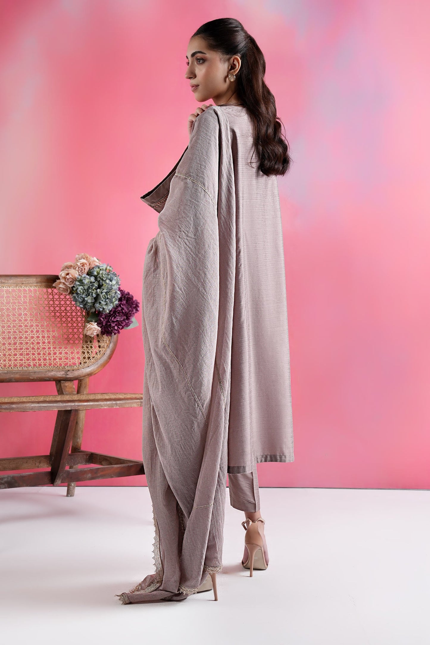 3 Pc Embroidered Two Tone Silk Suit