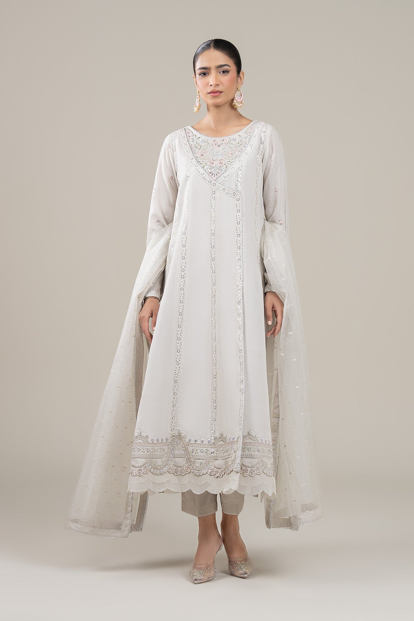 3 Pc Embroidered Shimmer Silk Suit