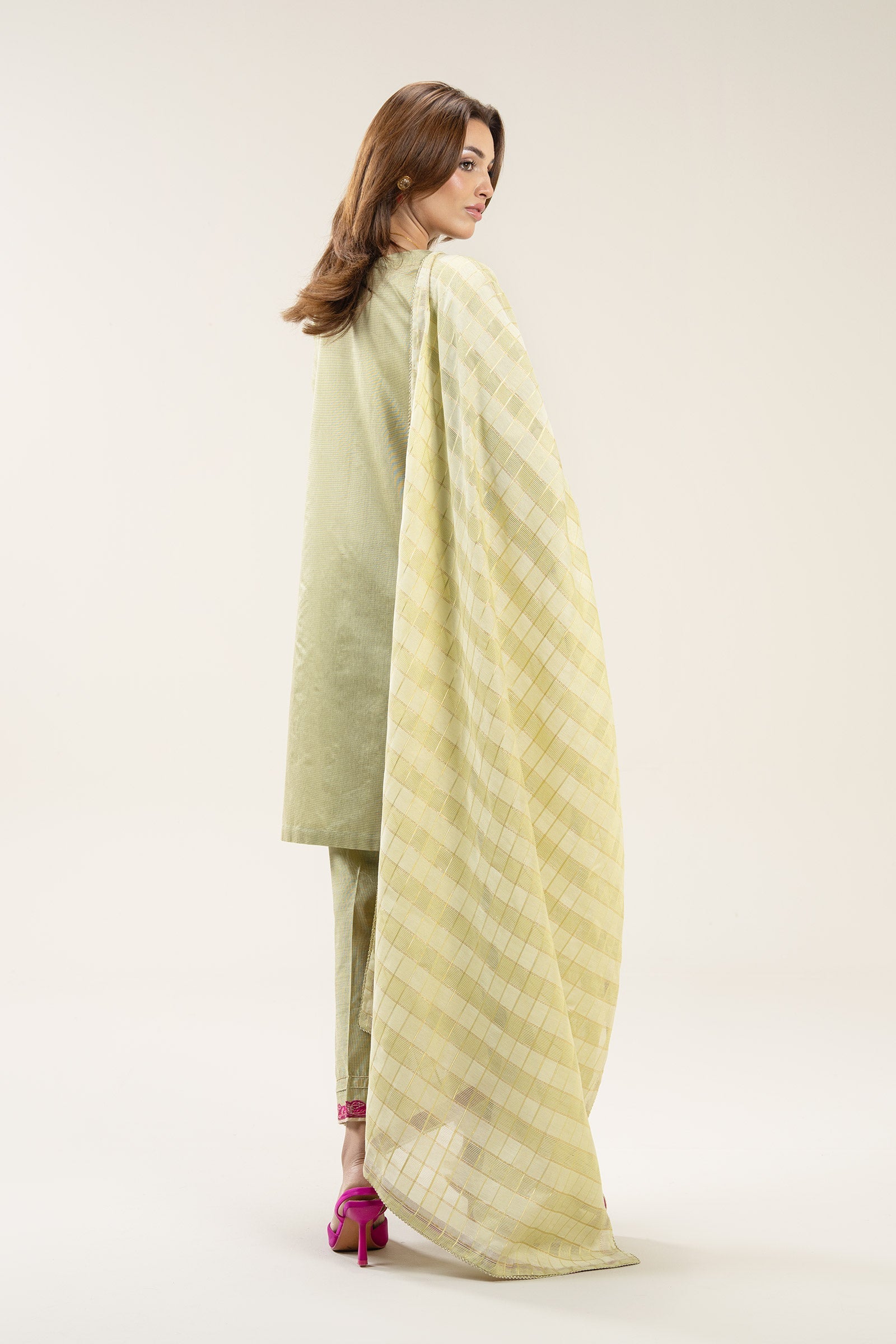 3 Pc Embroidered Two Tone Silk Suit