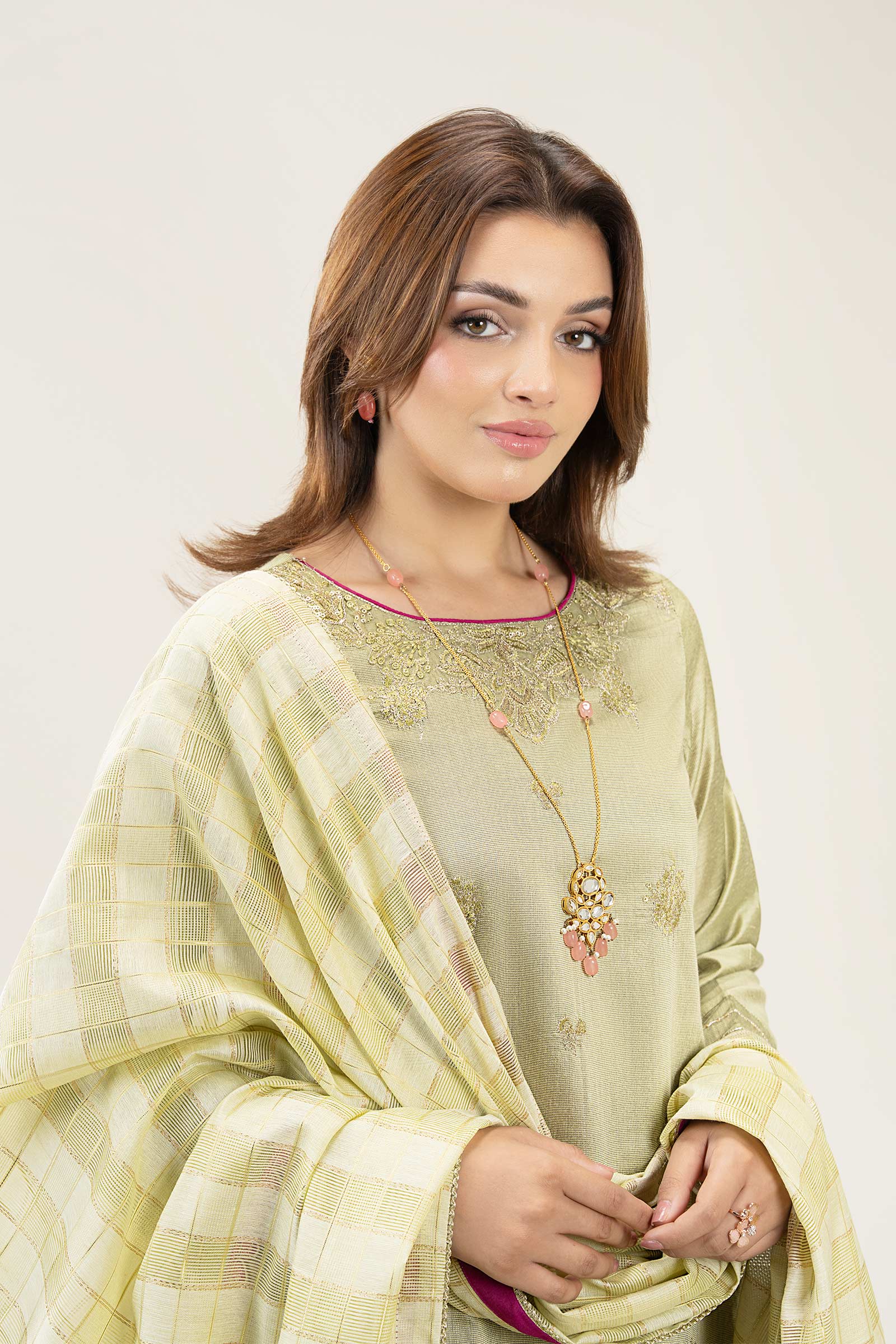 3 Pc Embroidered Two Tone Silk Suit