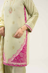 3 Pc Embroidered Two Tone Silk Suit