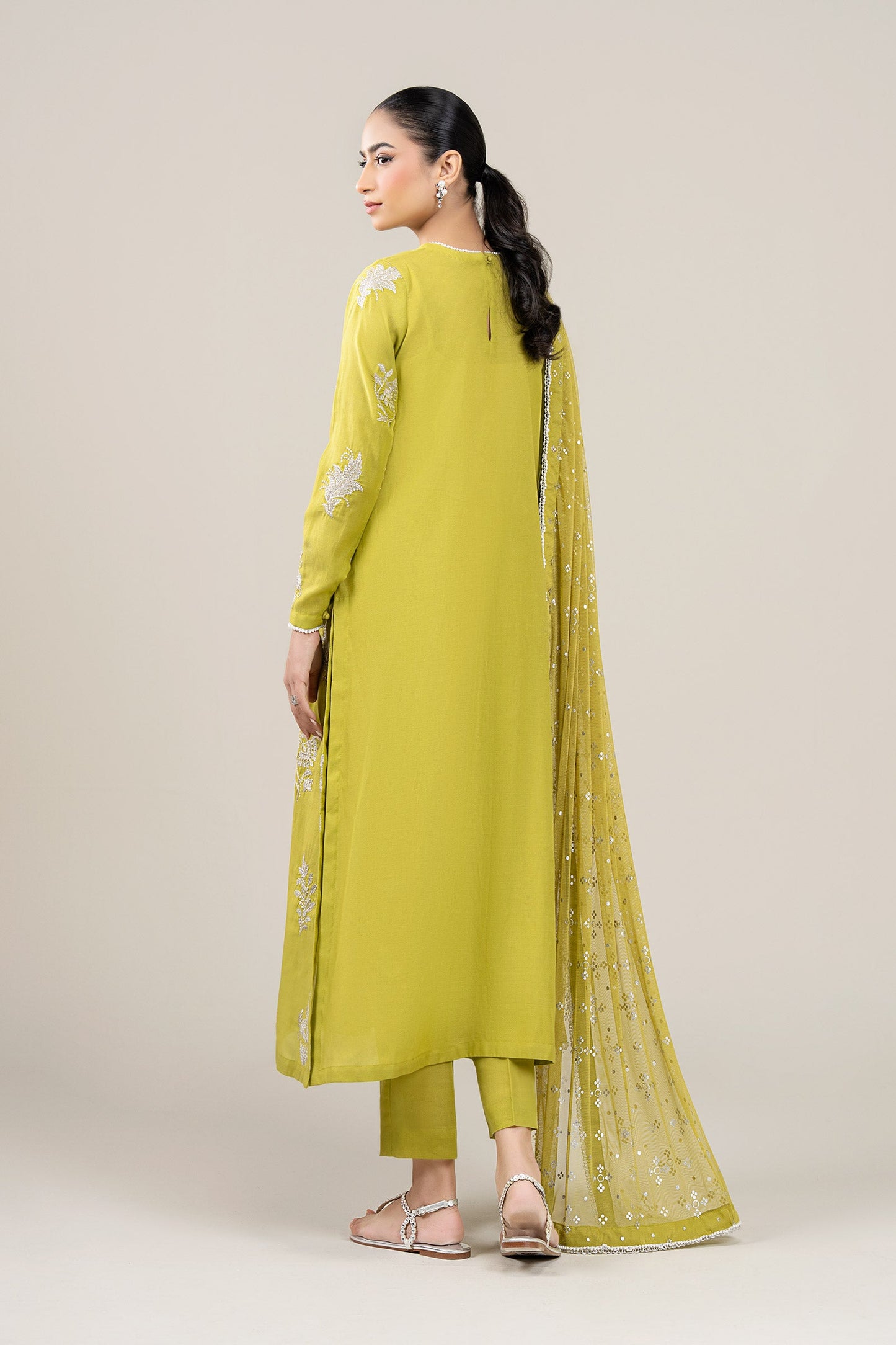 3 Pc Embroidered Shimmer Silk Suit
