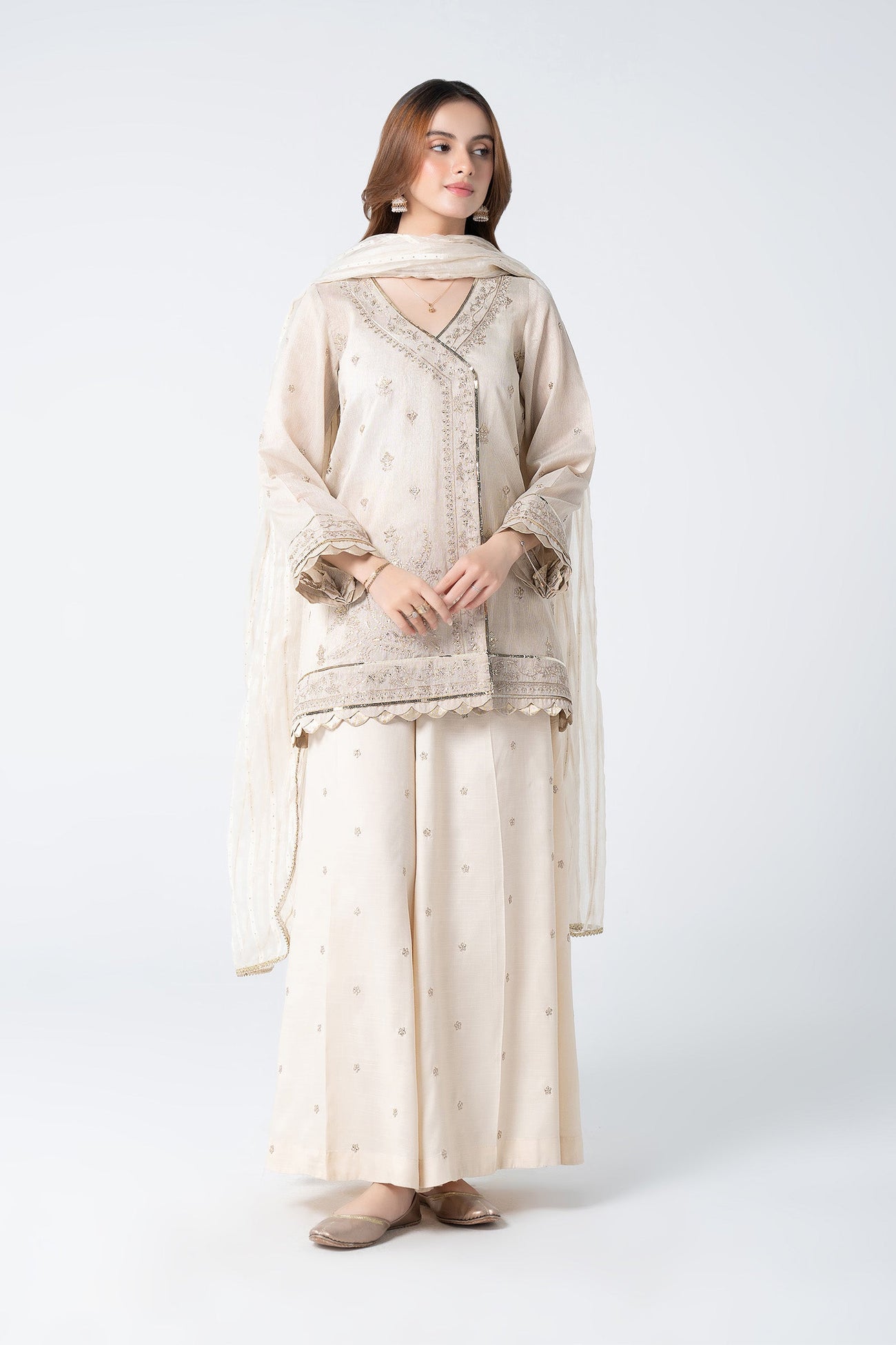 3 Pc Embroidered Lurex Organza Suit