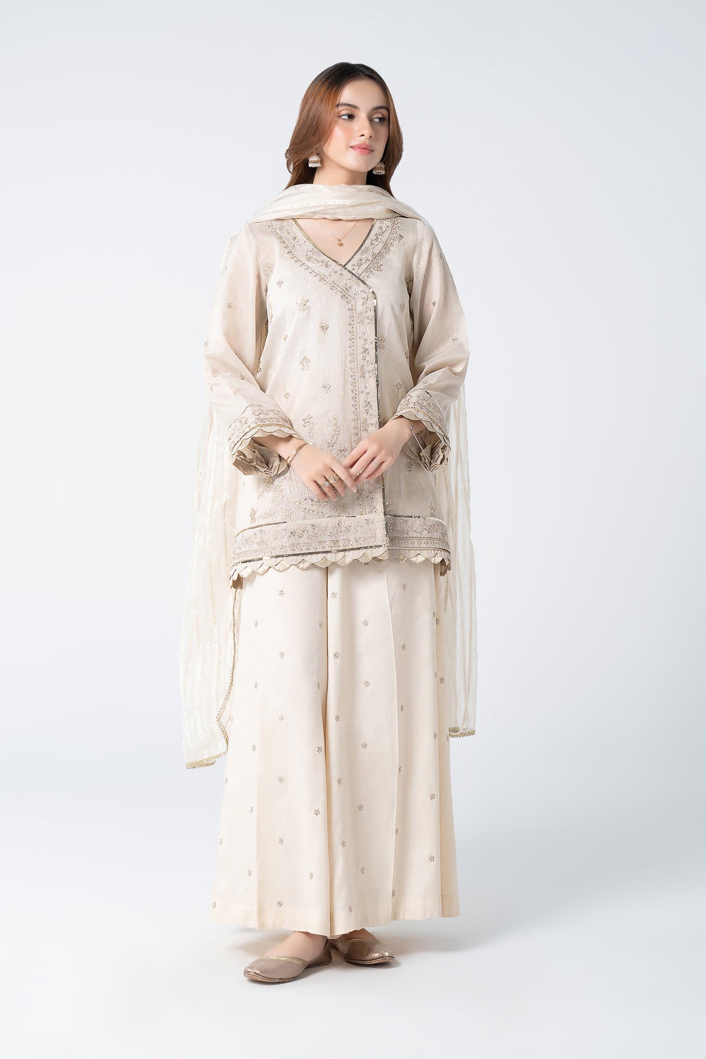 3 Pc Embroidered Lurex Organza Suit
