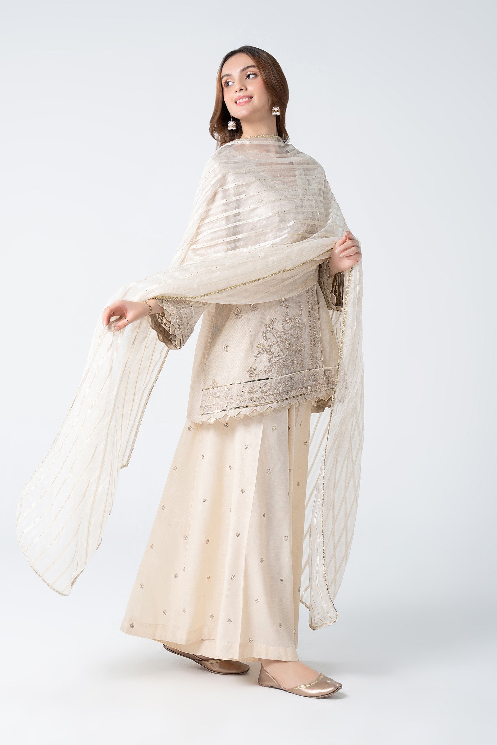 3 Pc Embroidered Lurex Organza Suit