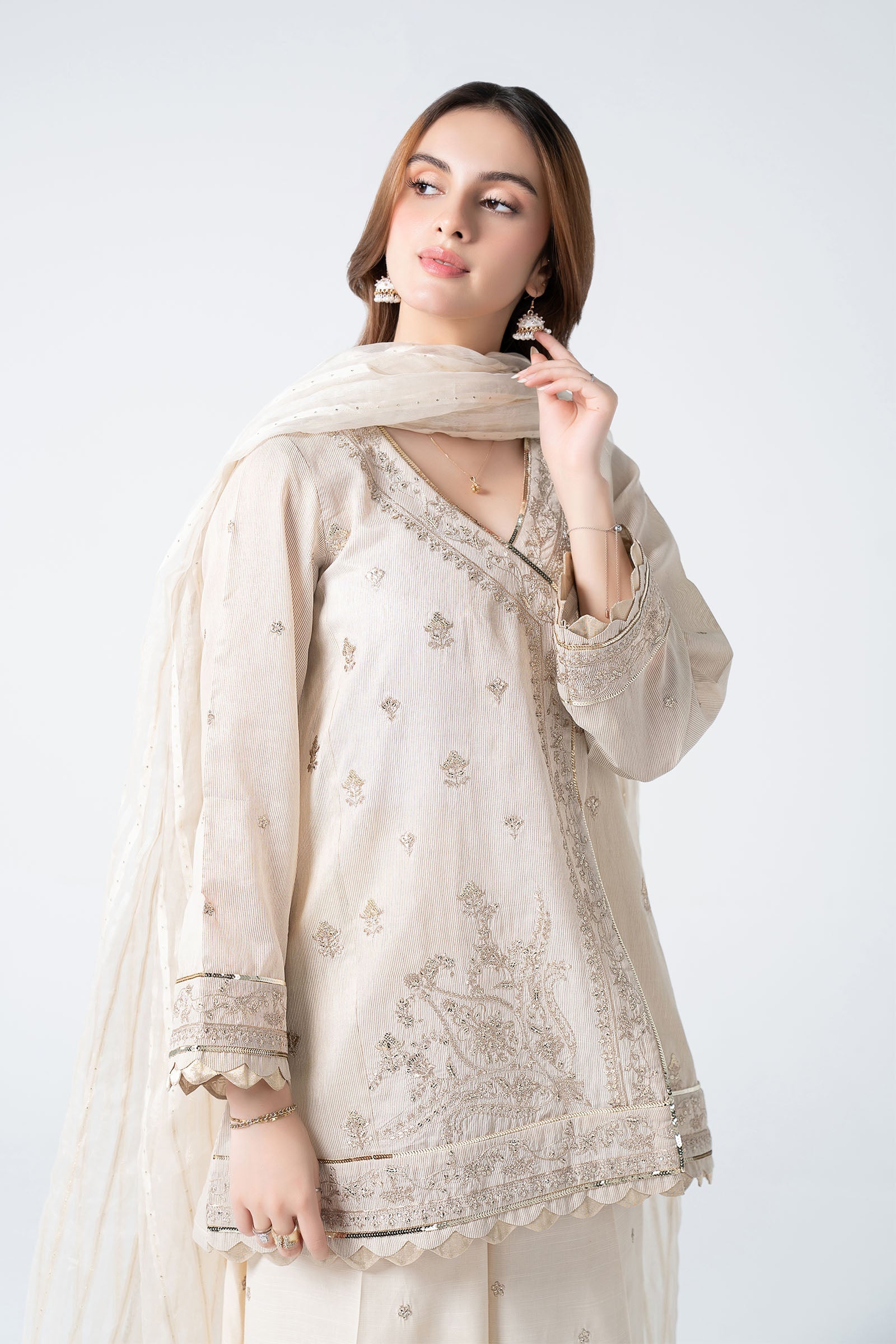 3 Pc Embroidered Lurex Organza Suit