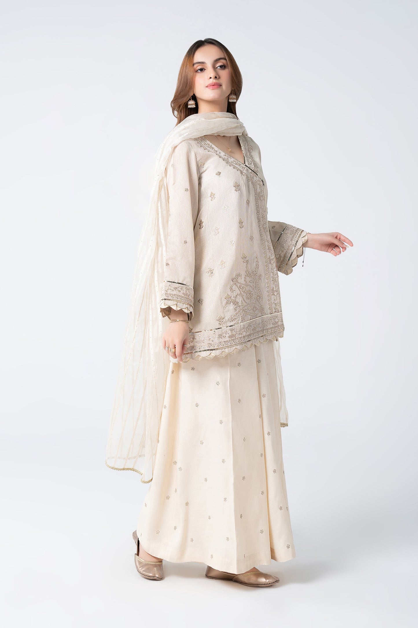 3 Pc Embroidered Lurex Organza Suit