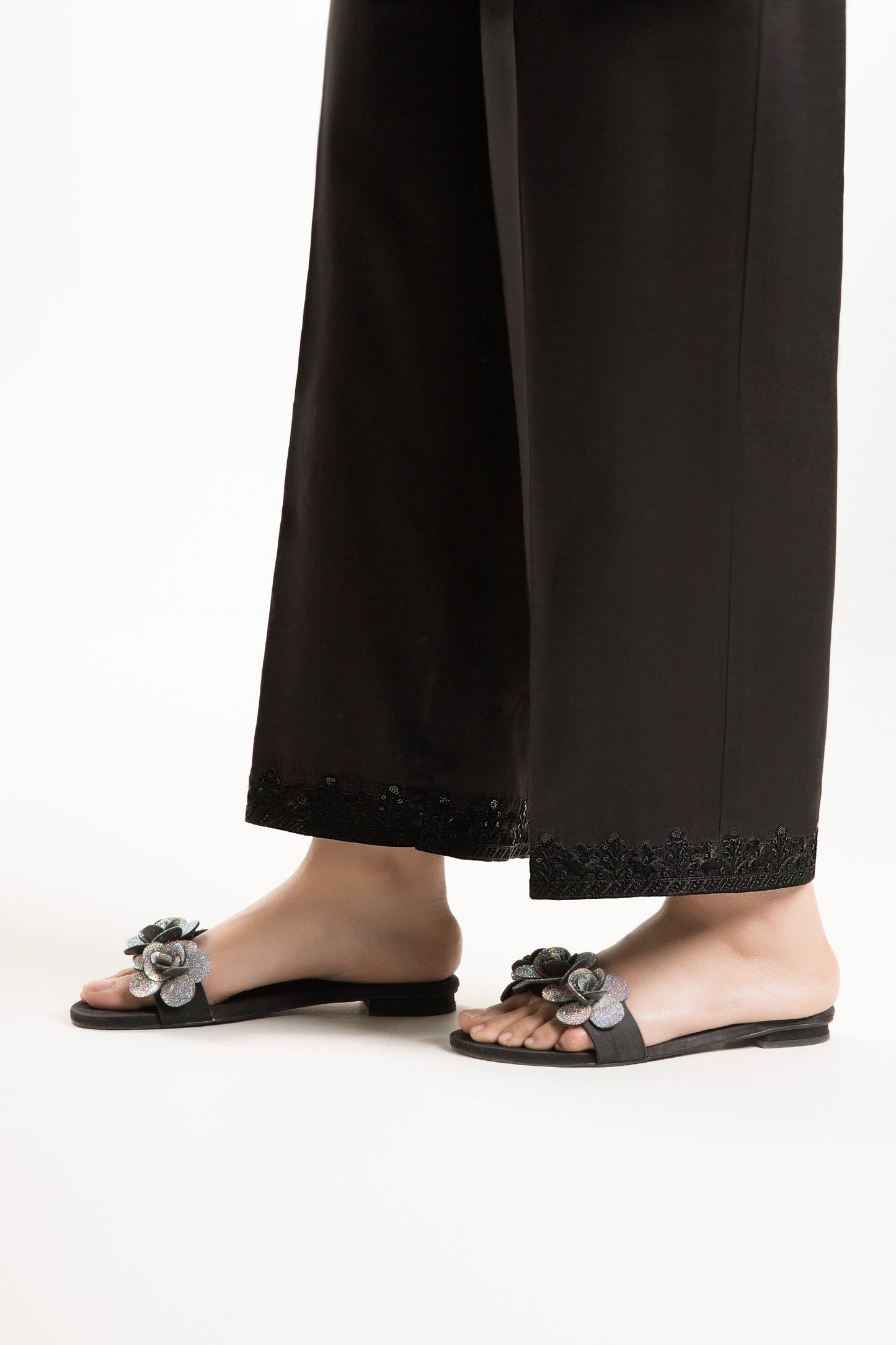 Embroidered Raw Silk Trouser