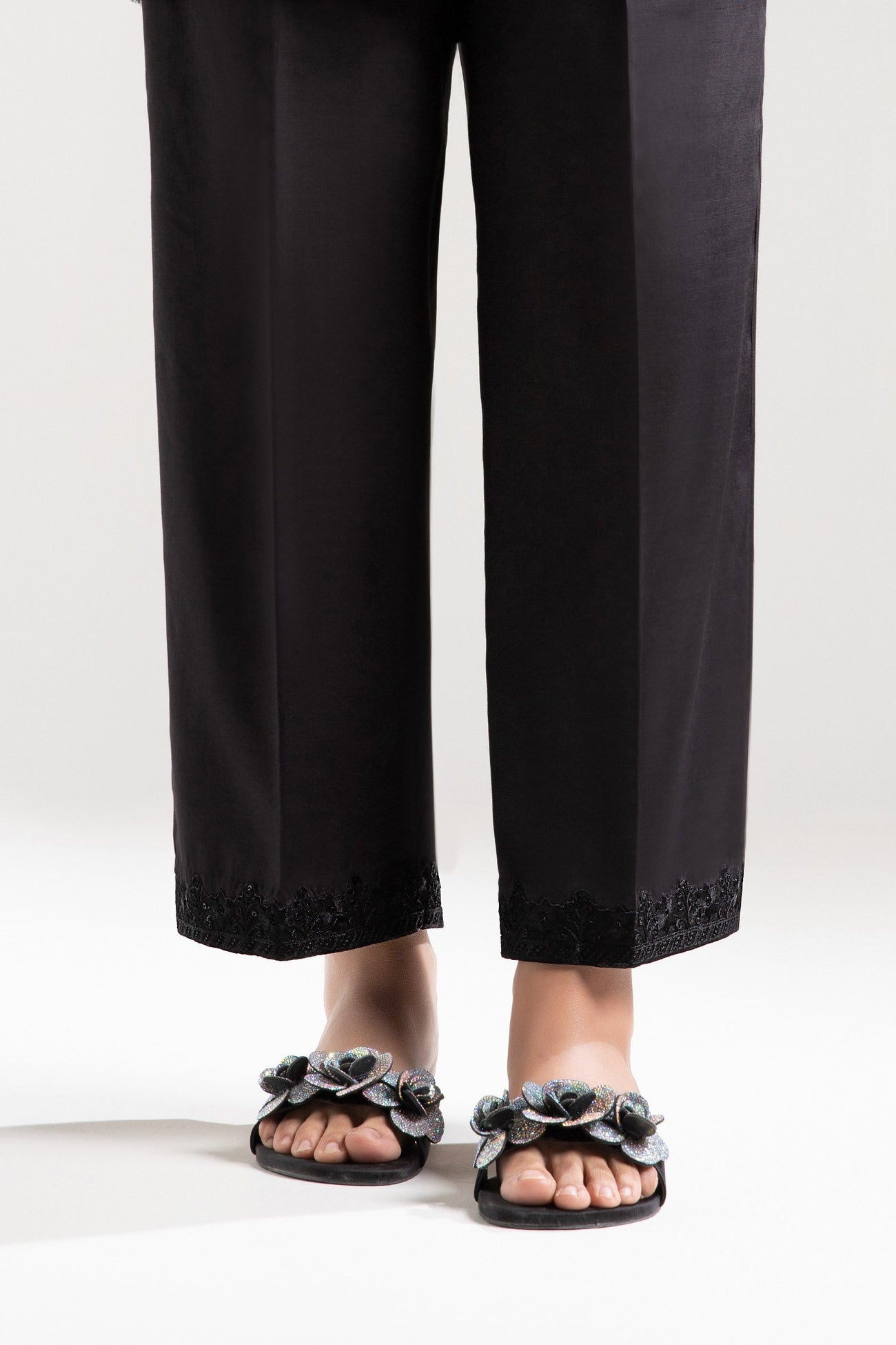 Embroidered Raw Silk Trouser