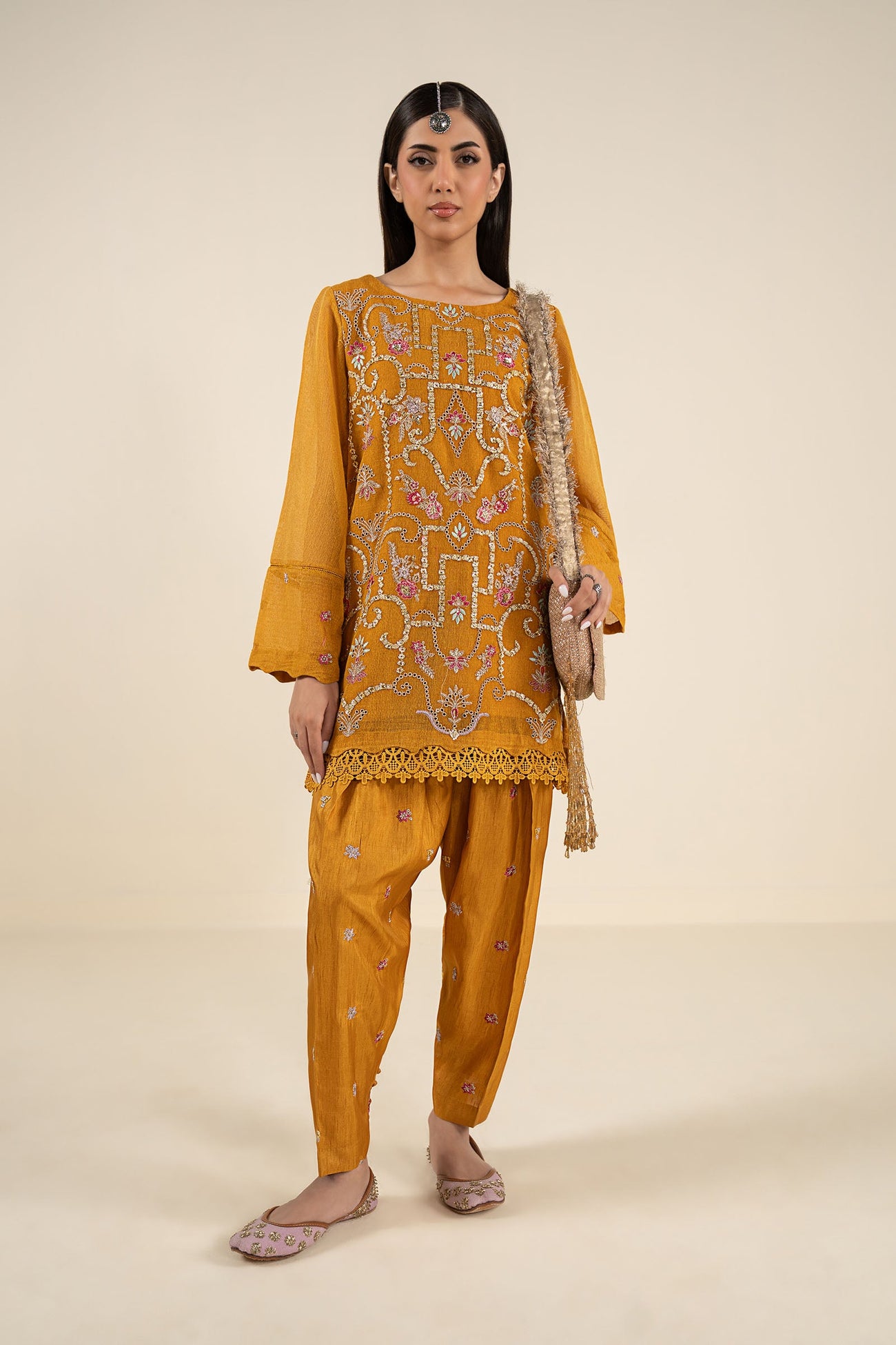 2 Pc Embroidered Cotton Net Suit