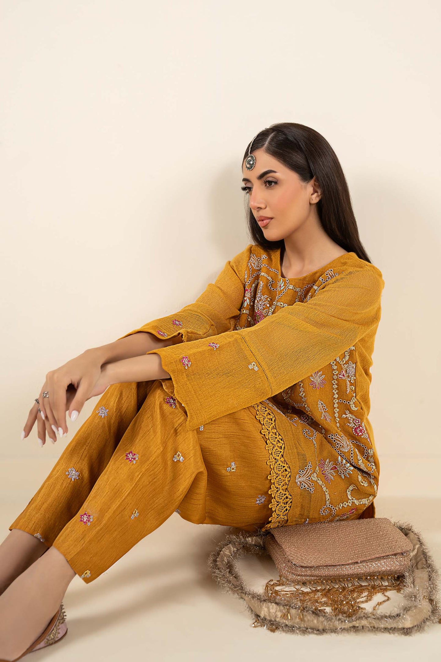 2 Pc Embroidered Cotton Net Suit