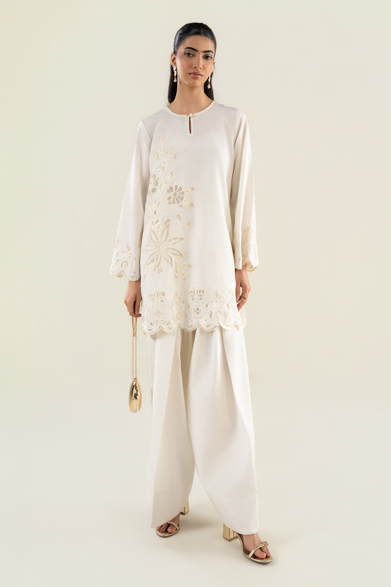2 Pc Embroidered Raw Silk Suit