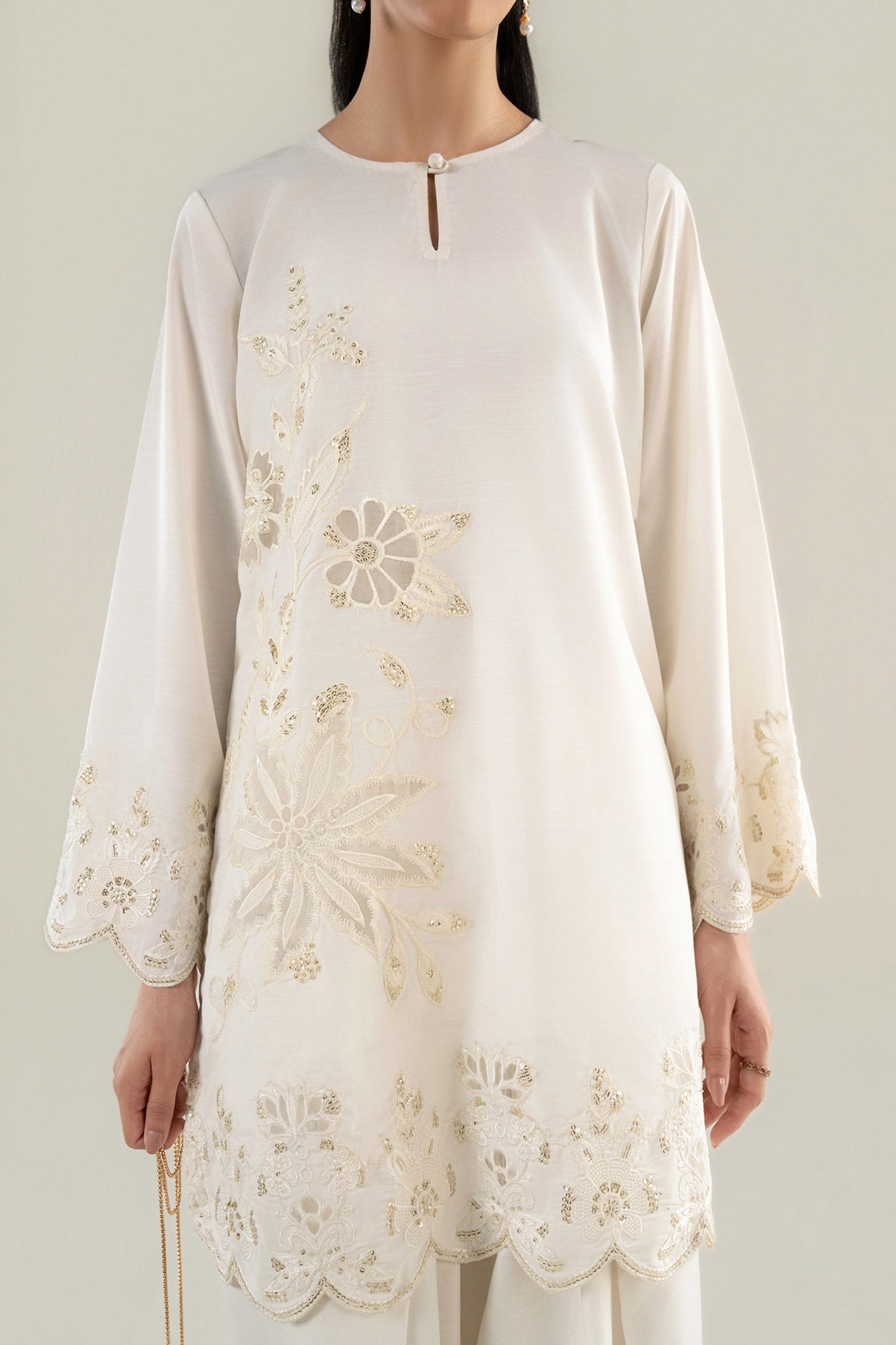 2 Pc Embroidered Raw Silk Suit