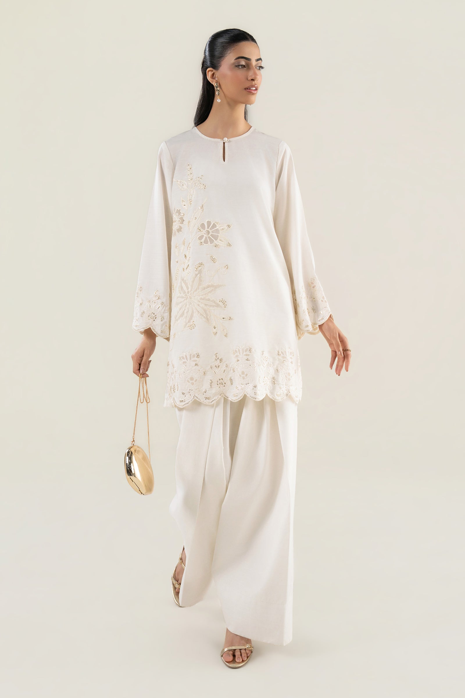 2 Pc Embroidered Raw Silk Suit
