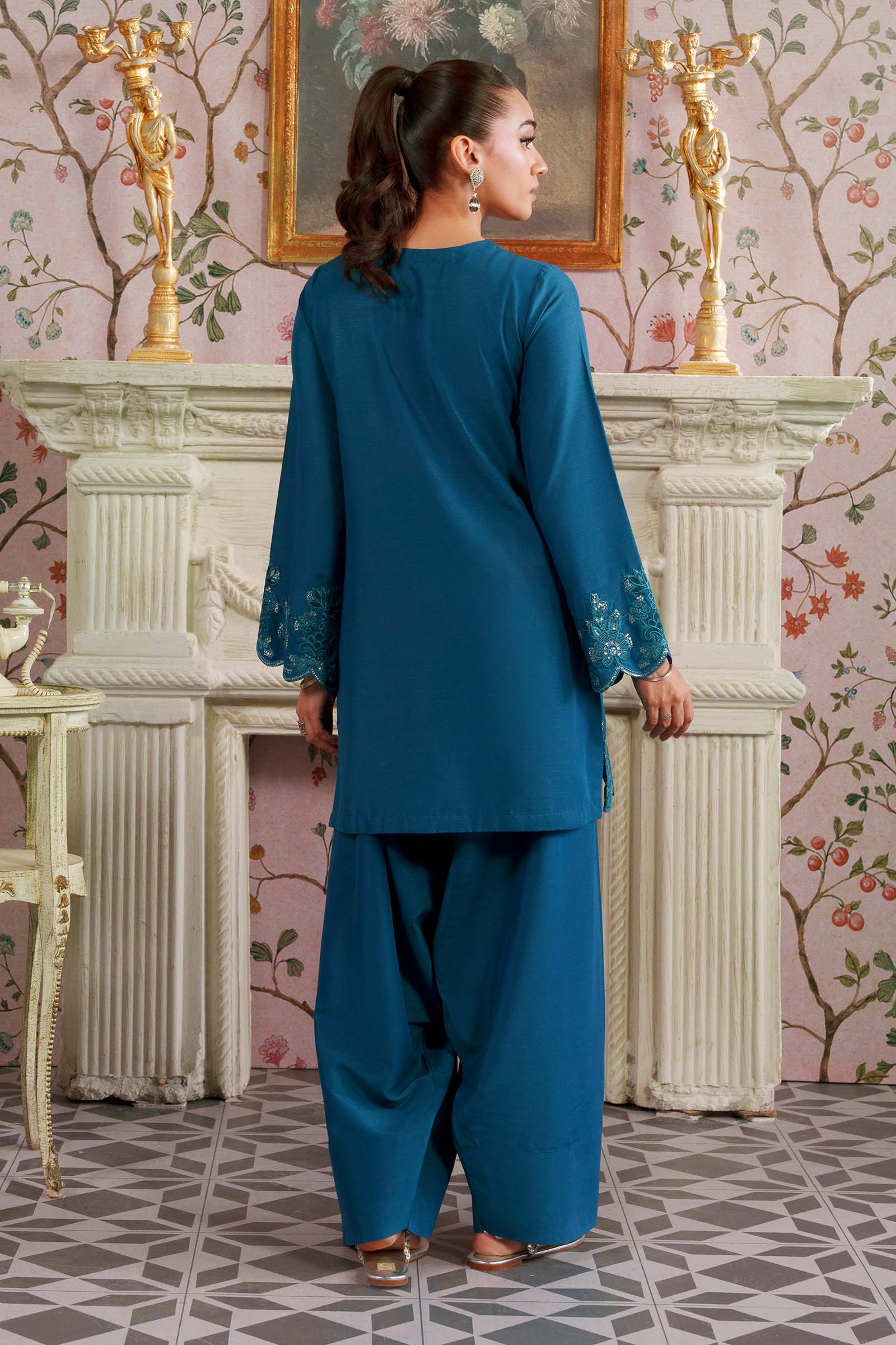 2 Pc Embroidered Raw Silk Suit