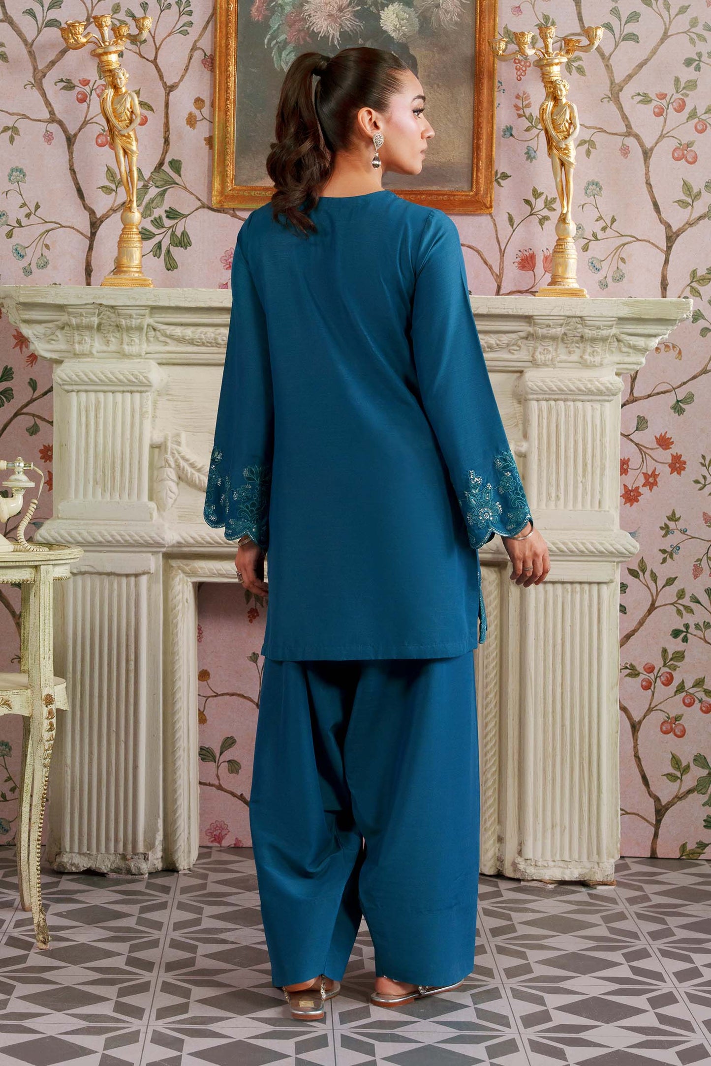 2 Pc Embroidered Raw Silk Suit