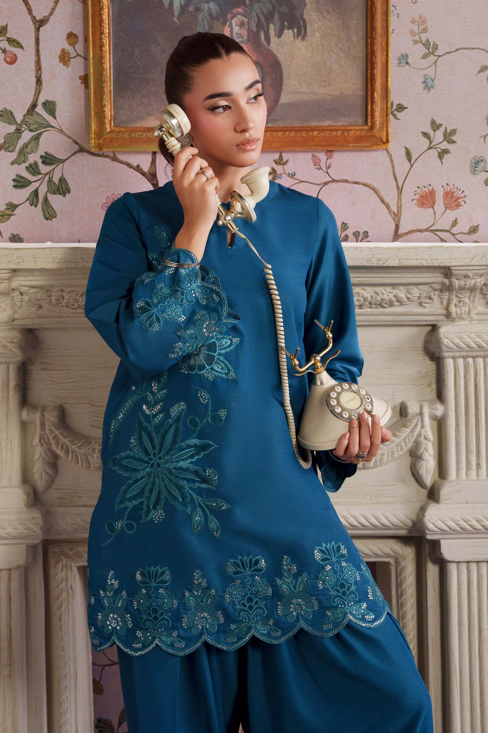 2 Pc Embroidered Raw Silk Suit