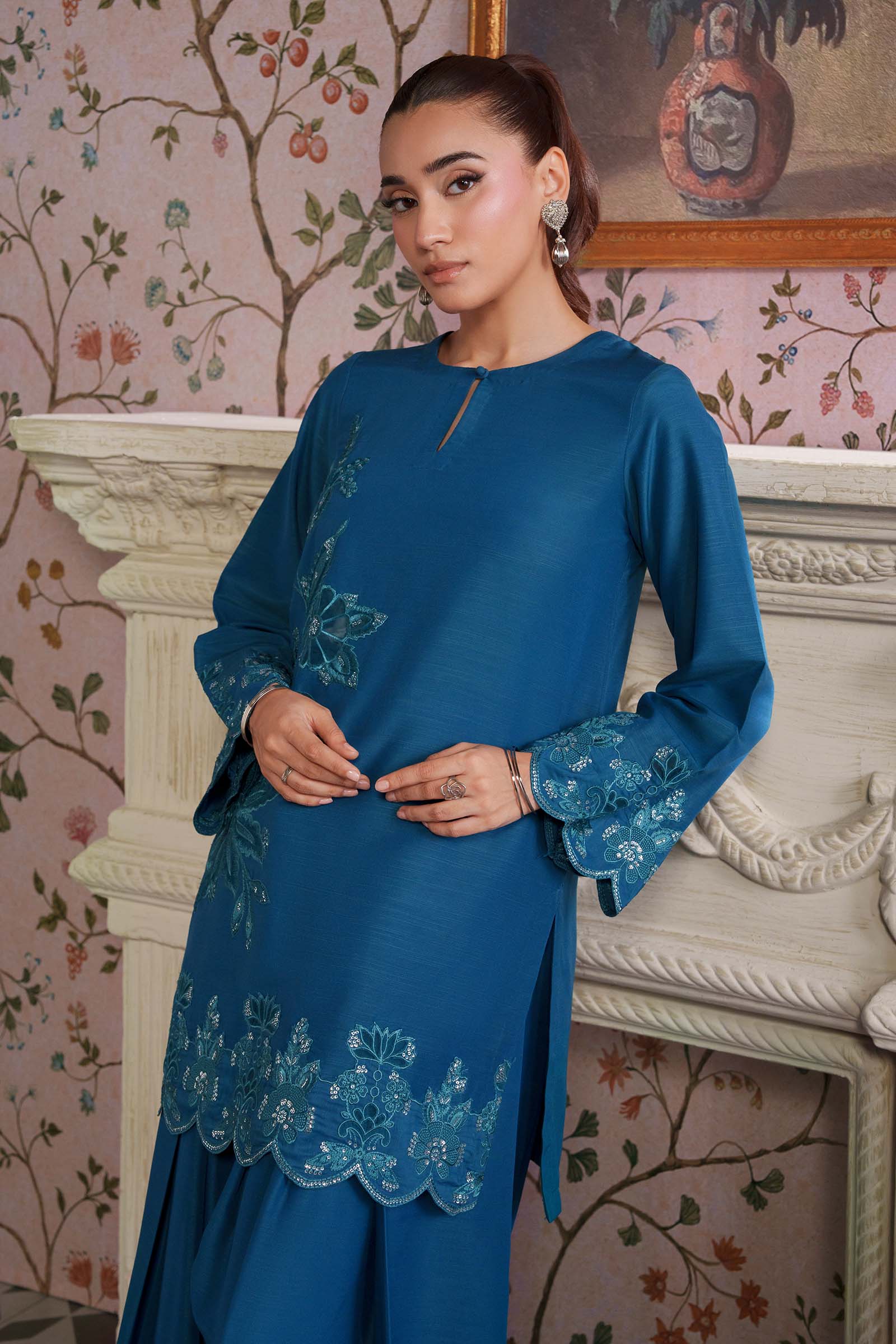2 Pc Embroidered Raw Silk Suit