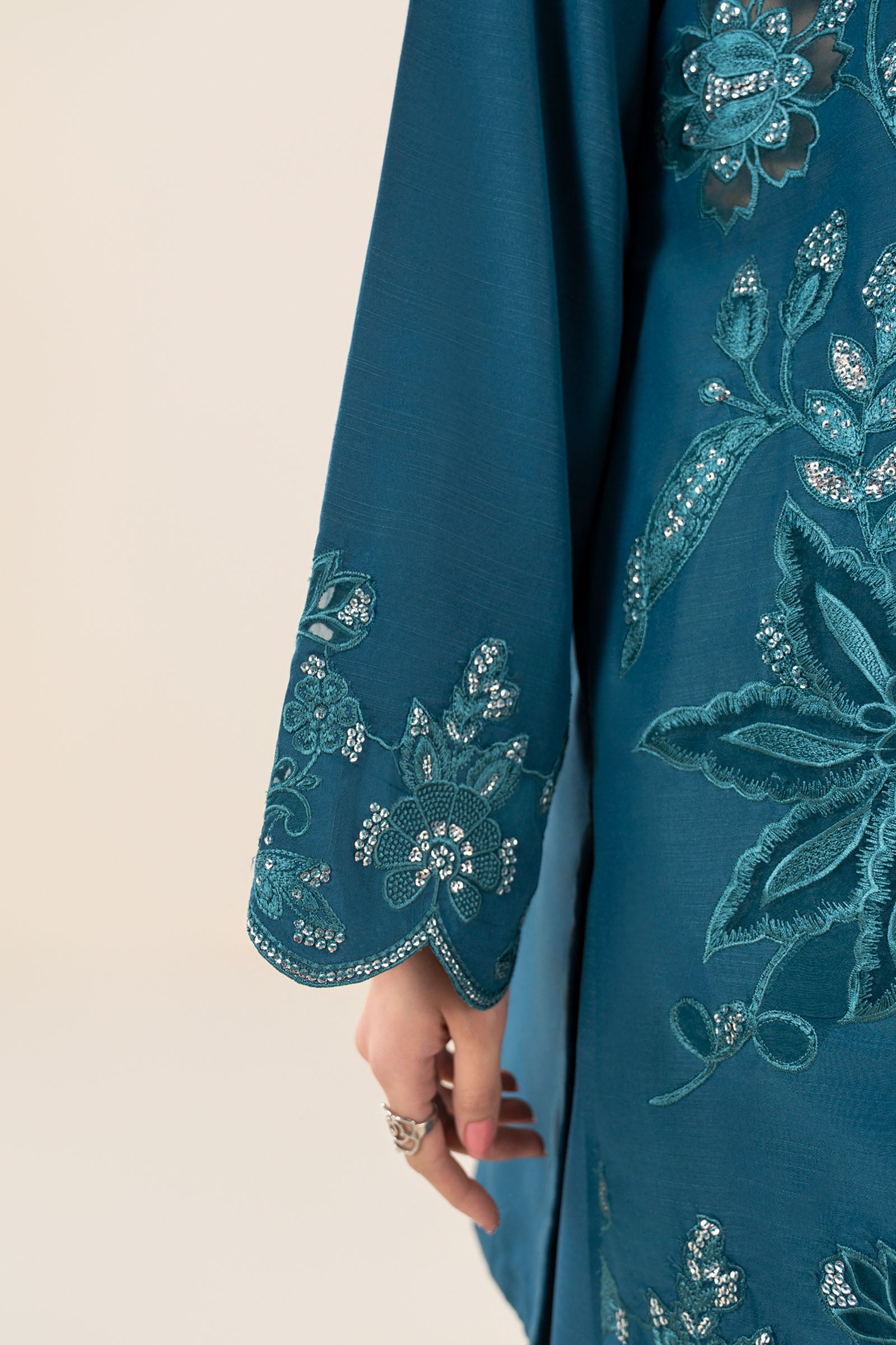 2 Pc Embroidered Raw Silk Suit