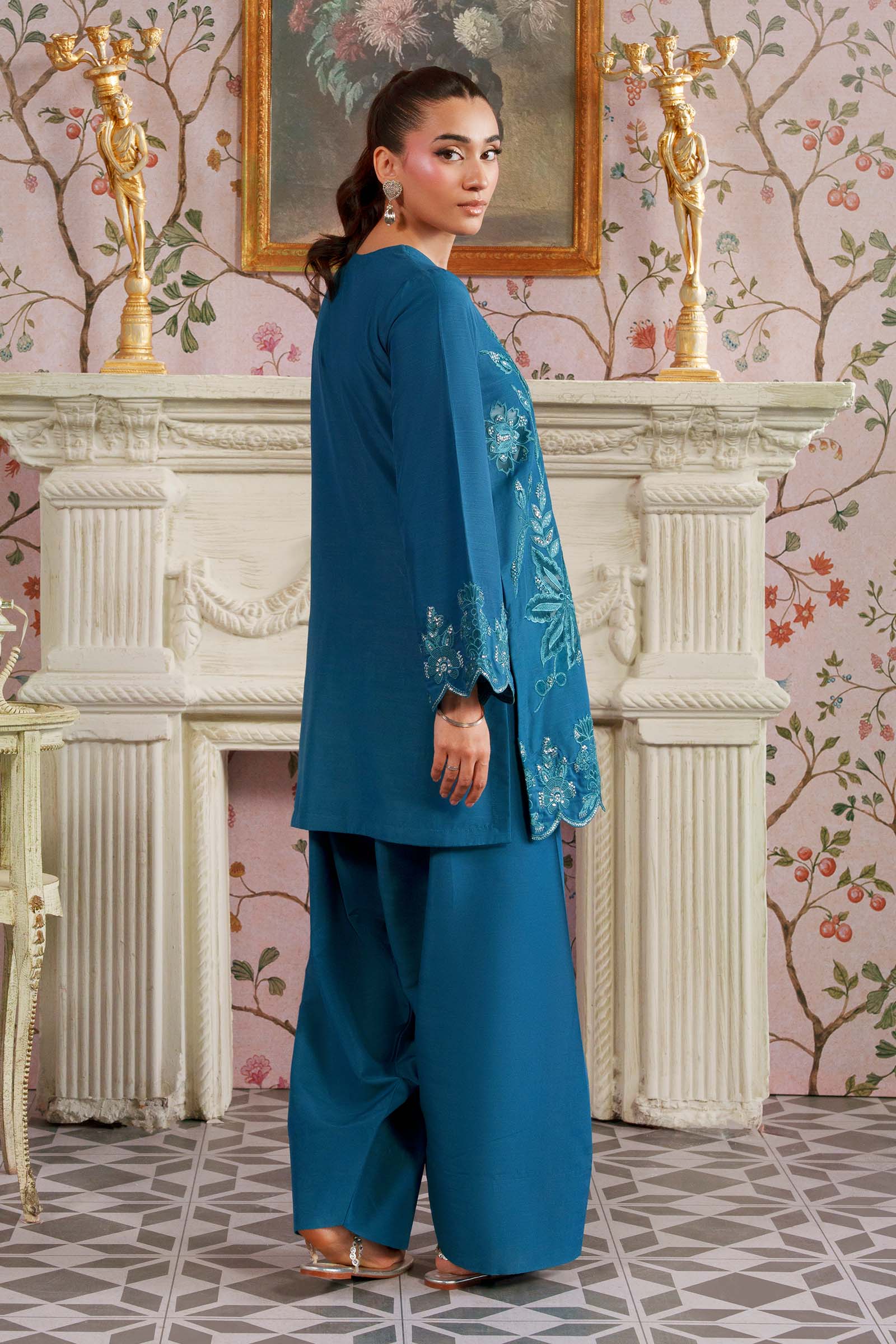 2 Pc Embroidered Raw Silk Suit