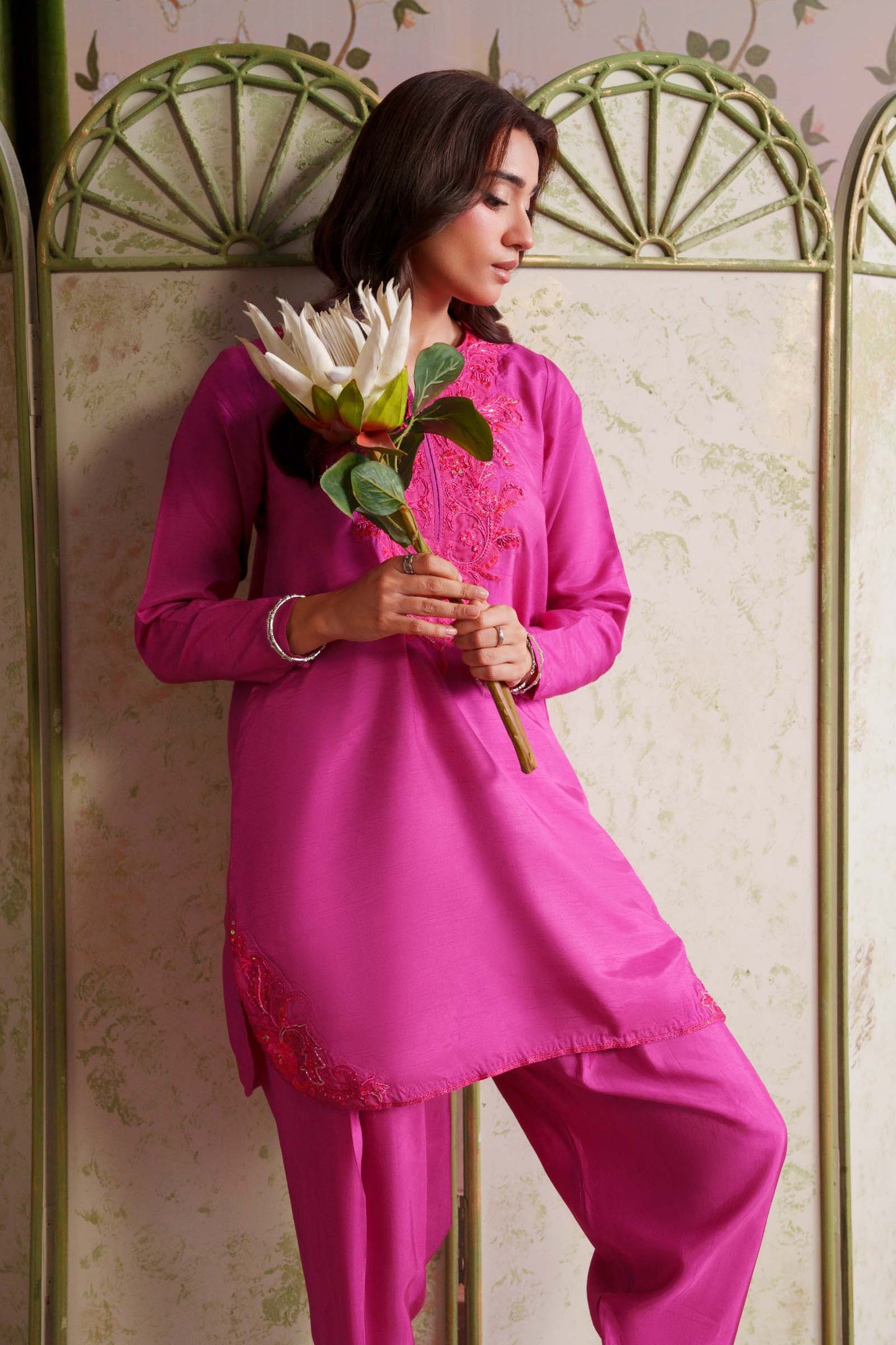 2 Pc Embellished Rawsilk Suit