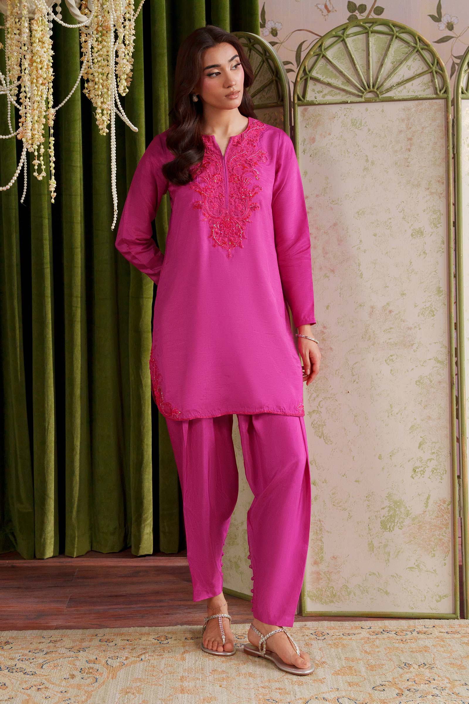2 Pc Embellished Rawsilk Suit