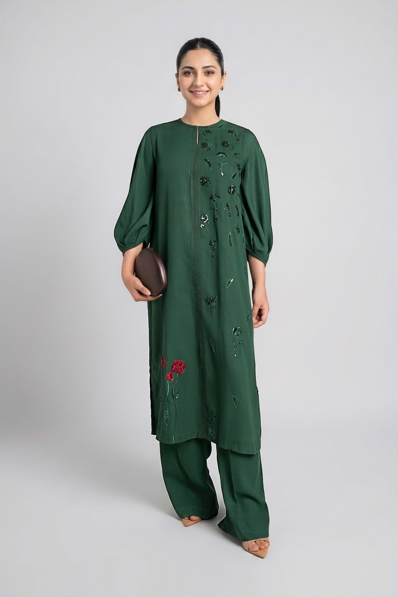 2 Pc Embroidered Crepe Suit