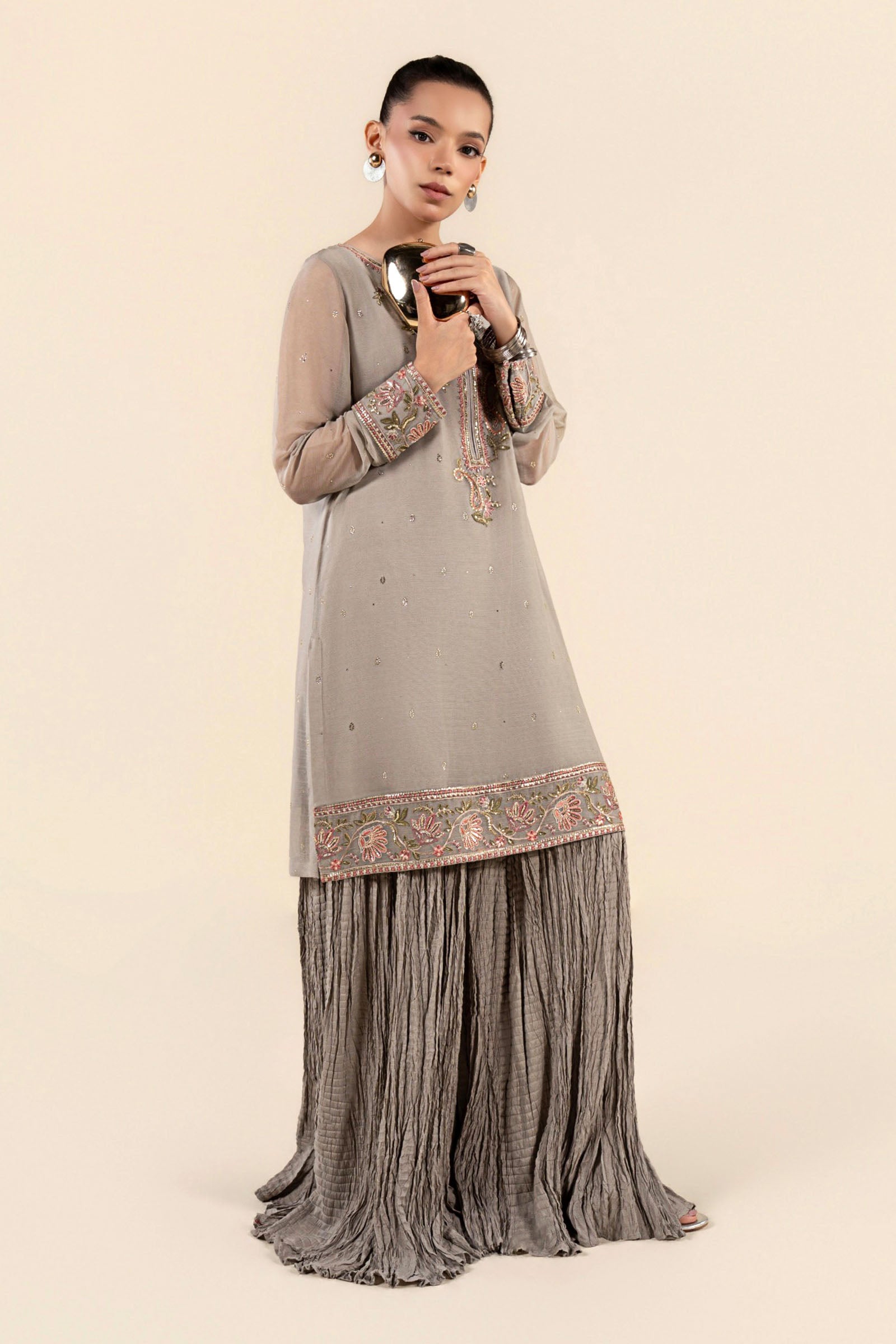 2 Pc Embroidered Chiffon Suit