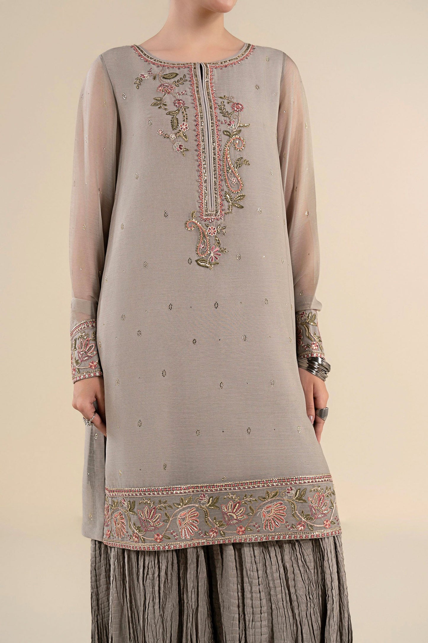 2 Pc Embroidered Chiffon Suit