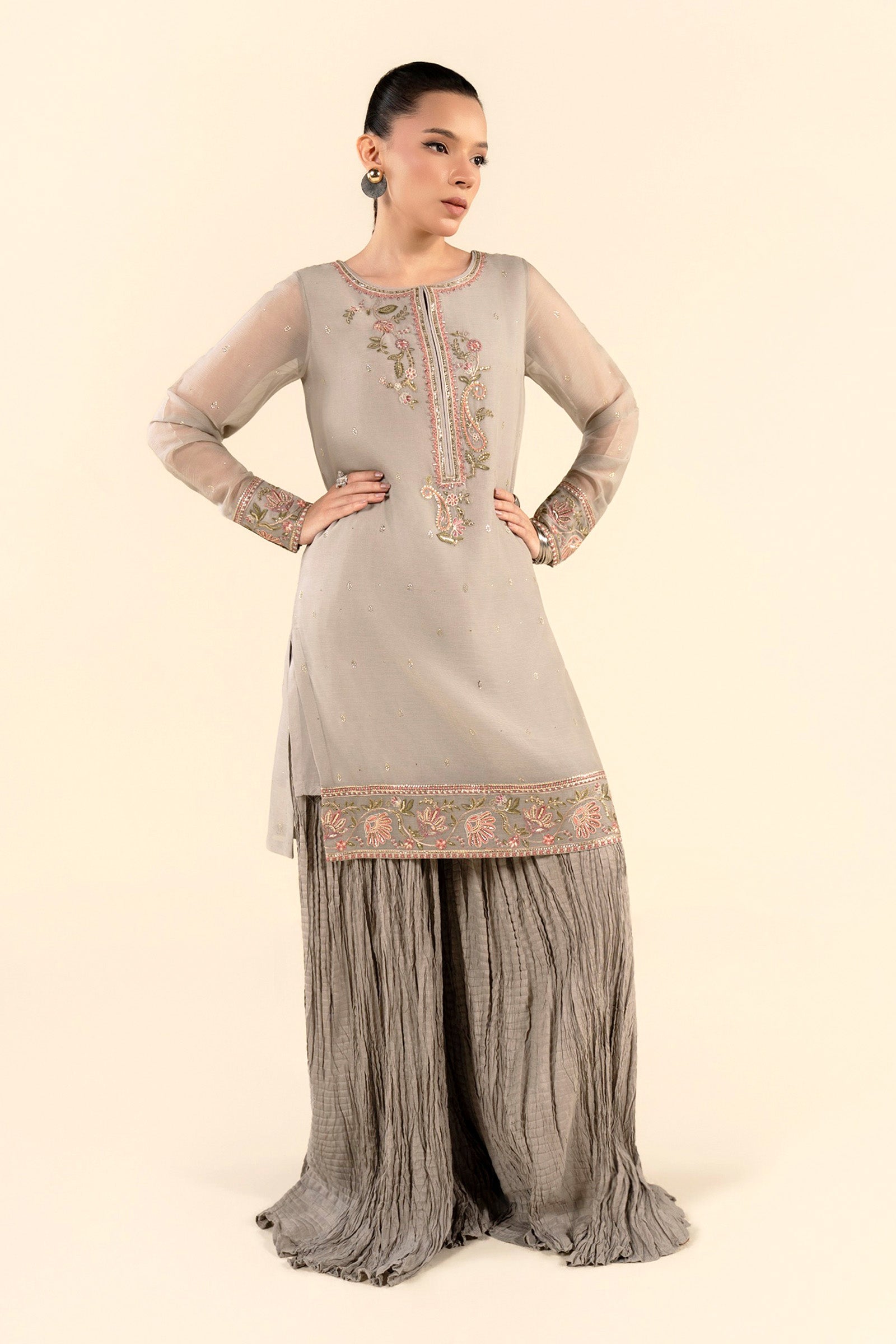 2 Pc Embroidered Chiffon Suit