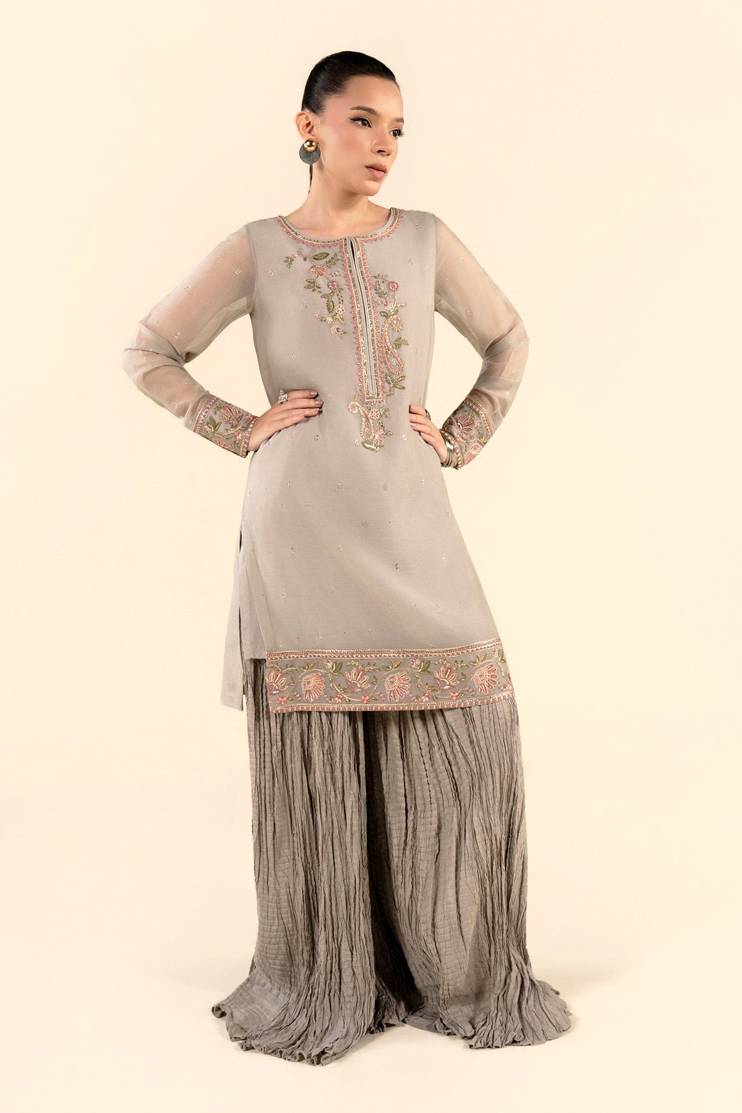2 Pc Embroidered Chiffon Suit