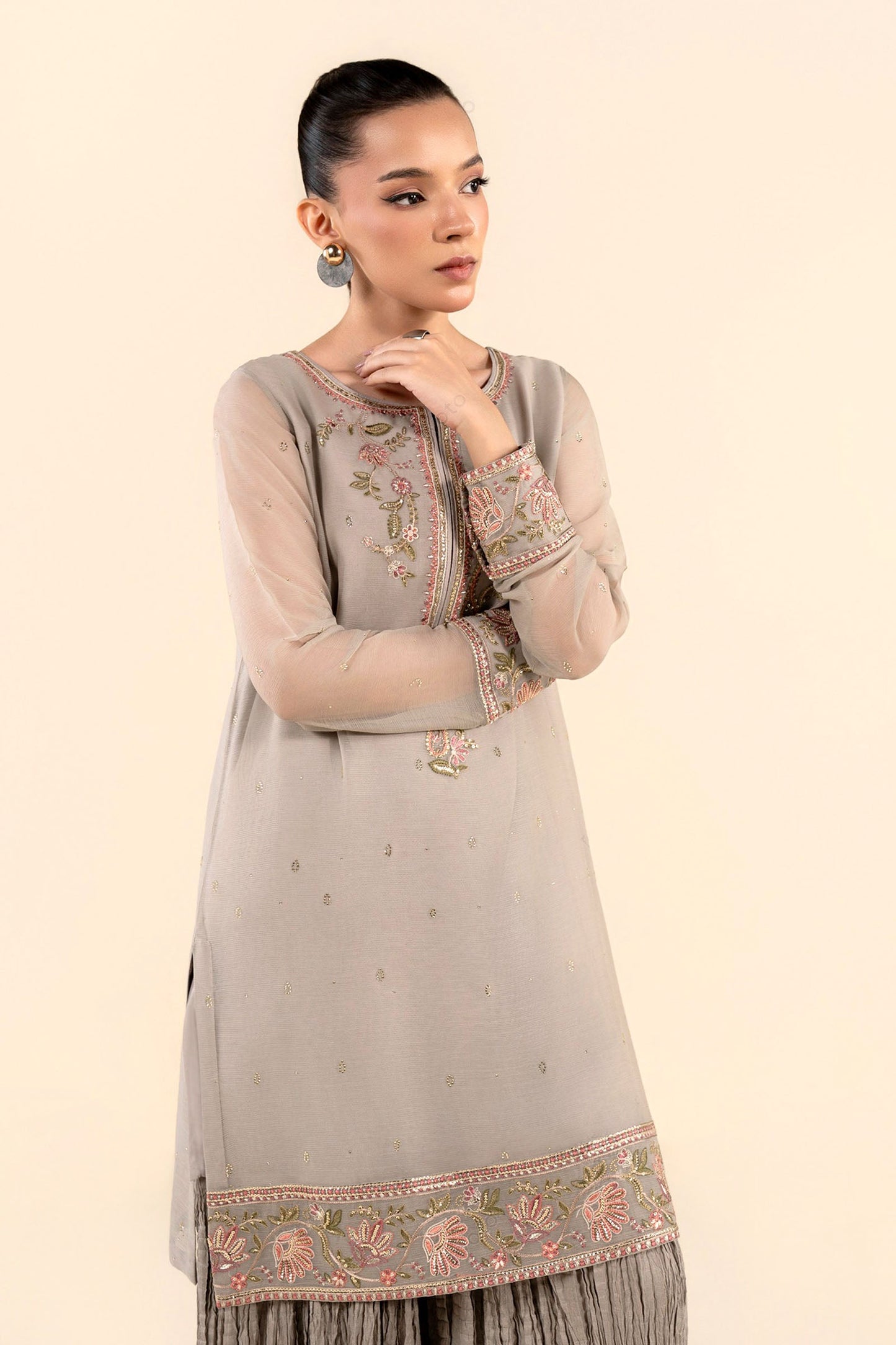 2 Pc Embroidered Chiffon Suit