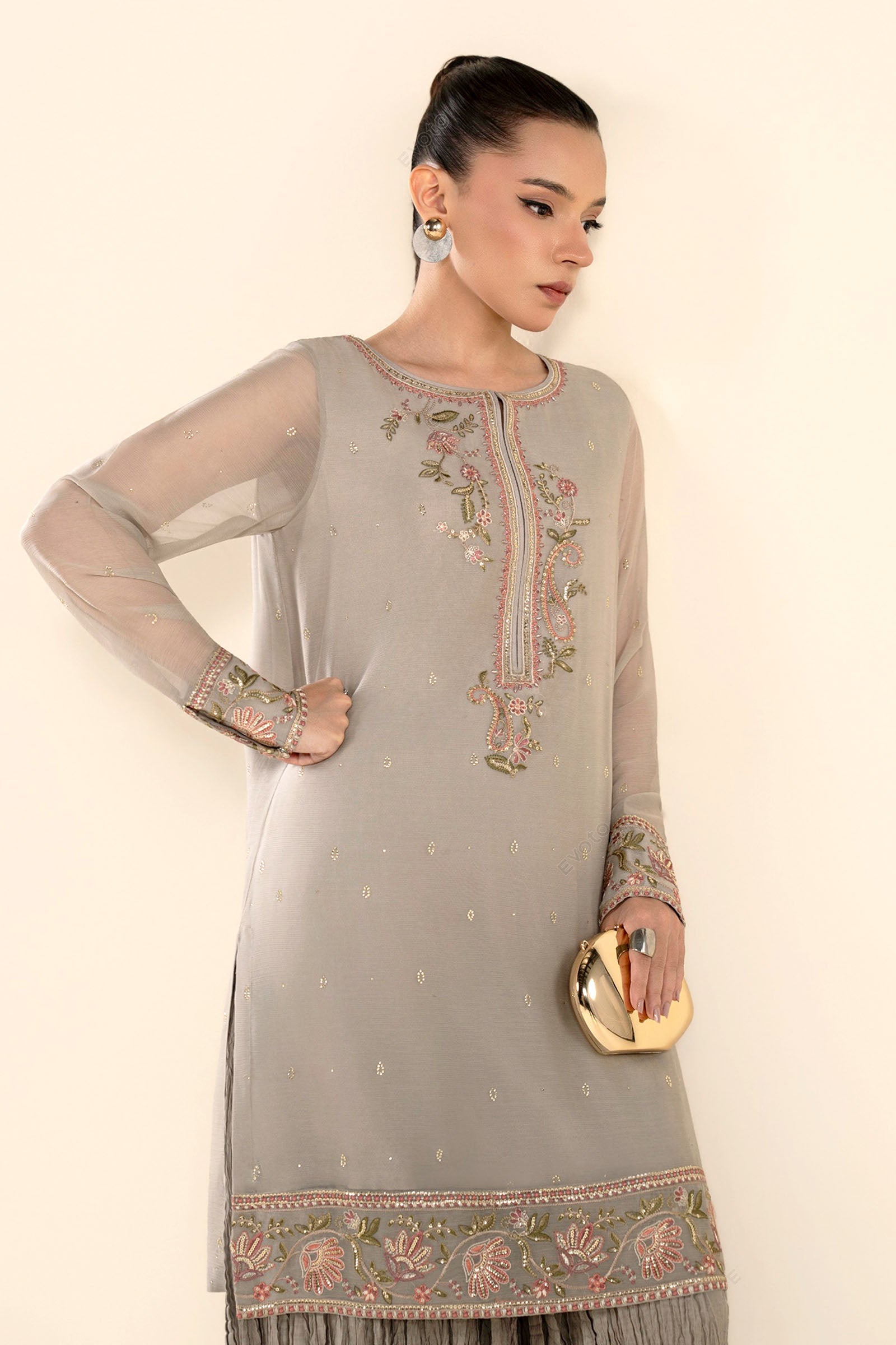 2 Pc Embroidered Chiffon Suit
