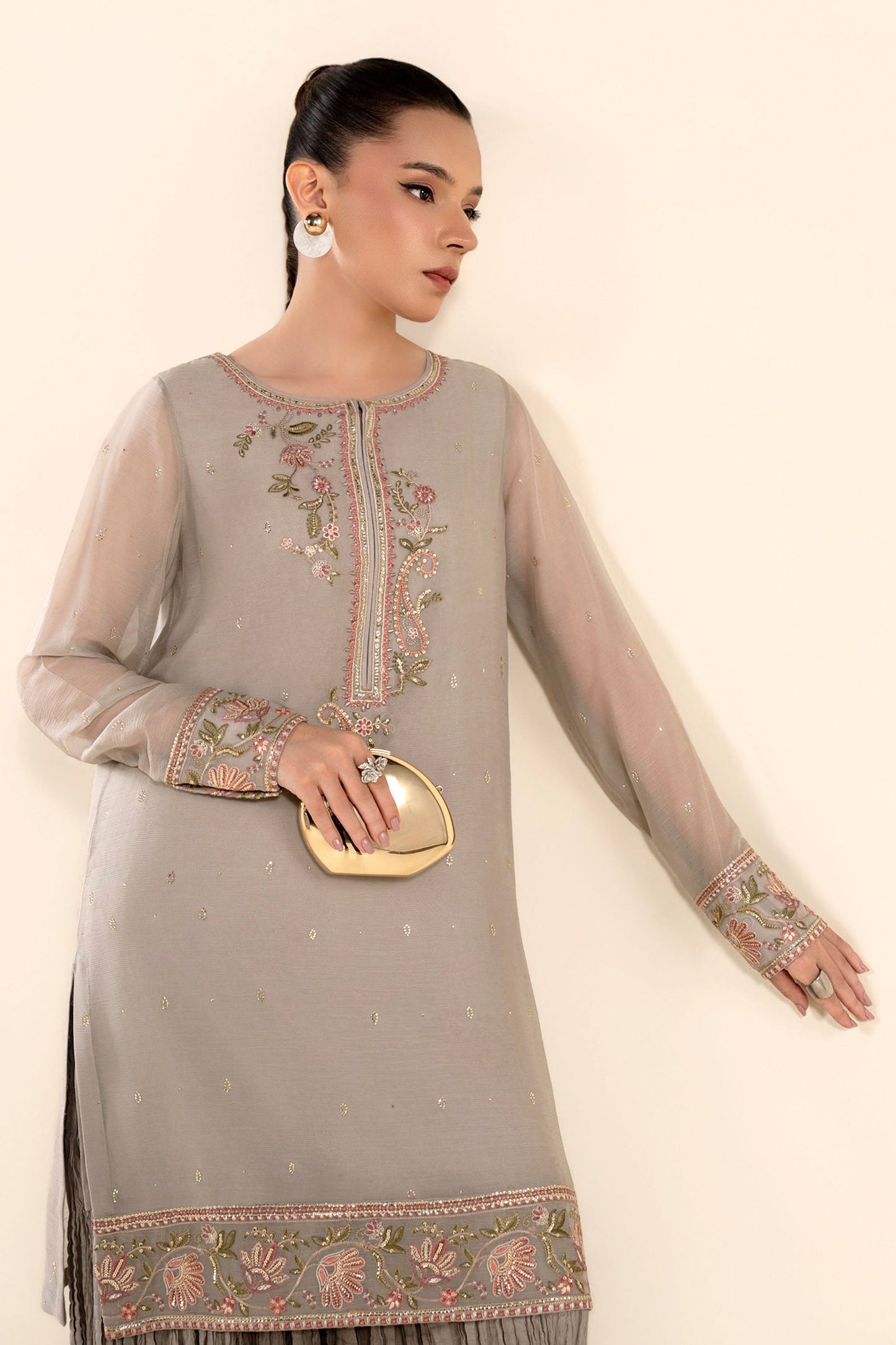 2 Pc Embroidered Chiffon Suit