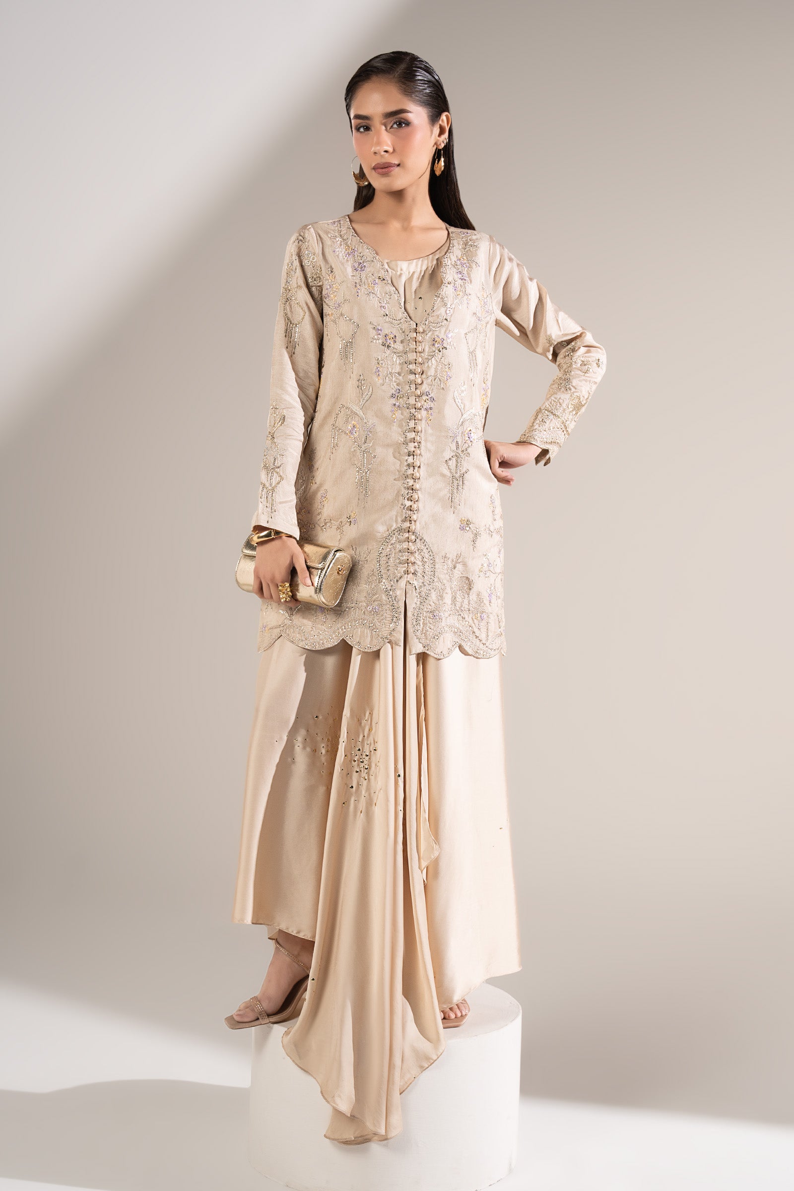 2 Pc Embroidered Bamberg Raw Silk Suit