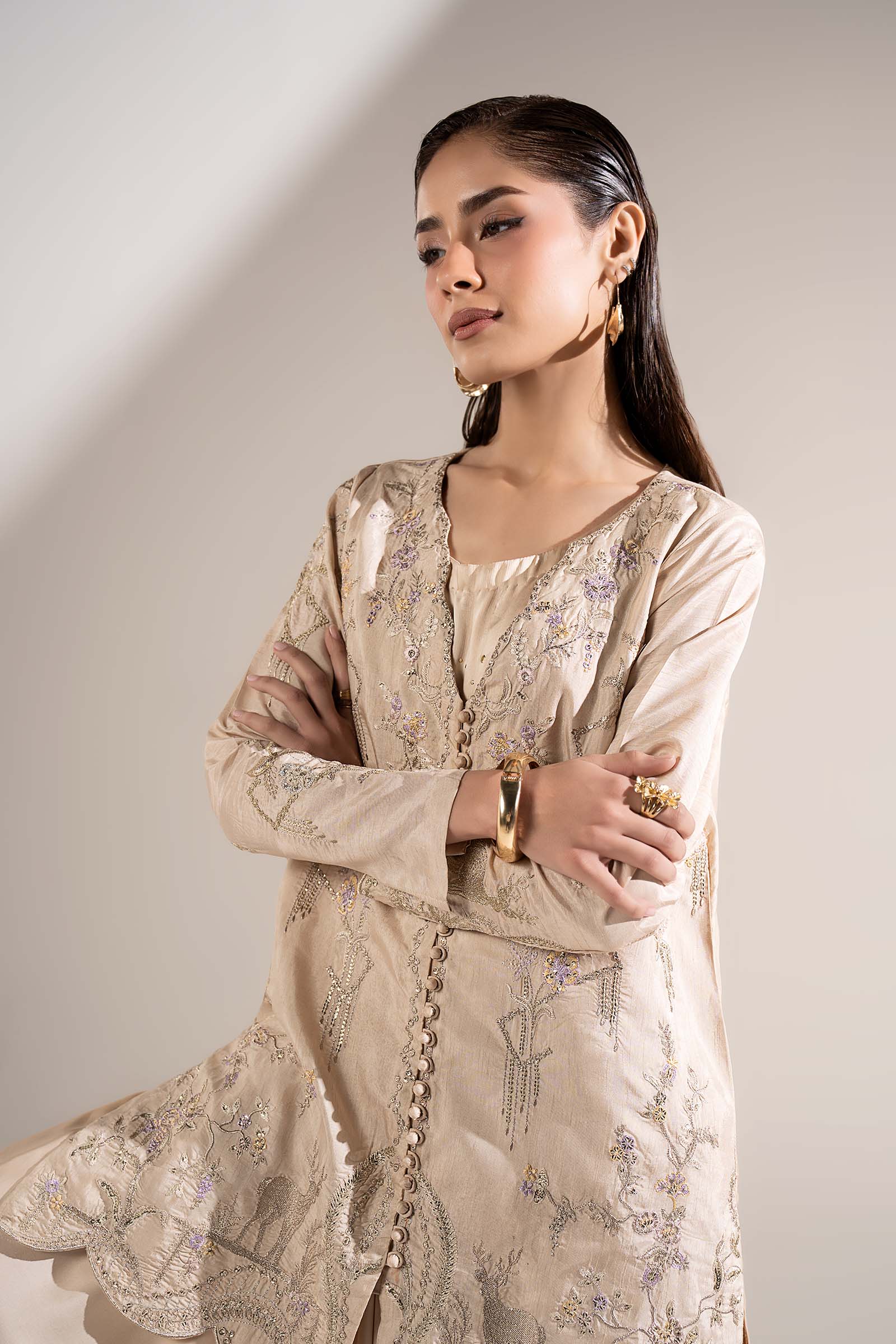 2 Pc Embroidered Bamberg Raw Silk Suit