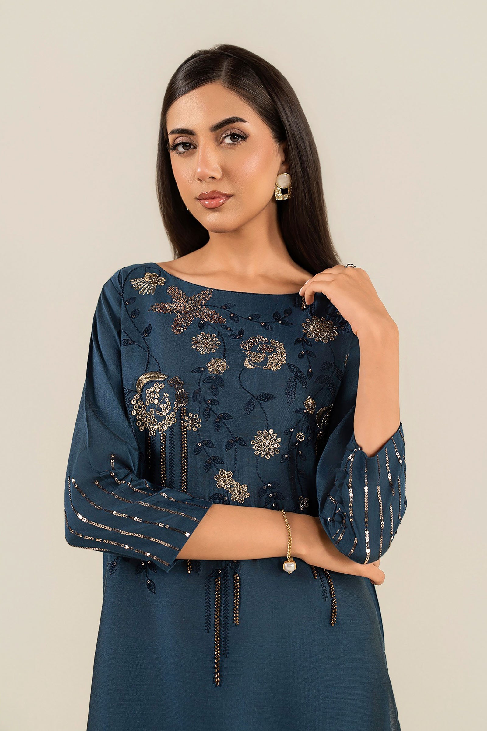 2 Pc Embroidered Yarn Dyed Cotton Silk Suit